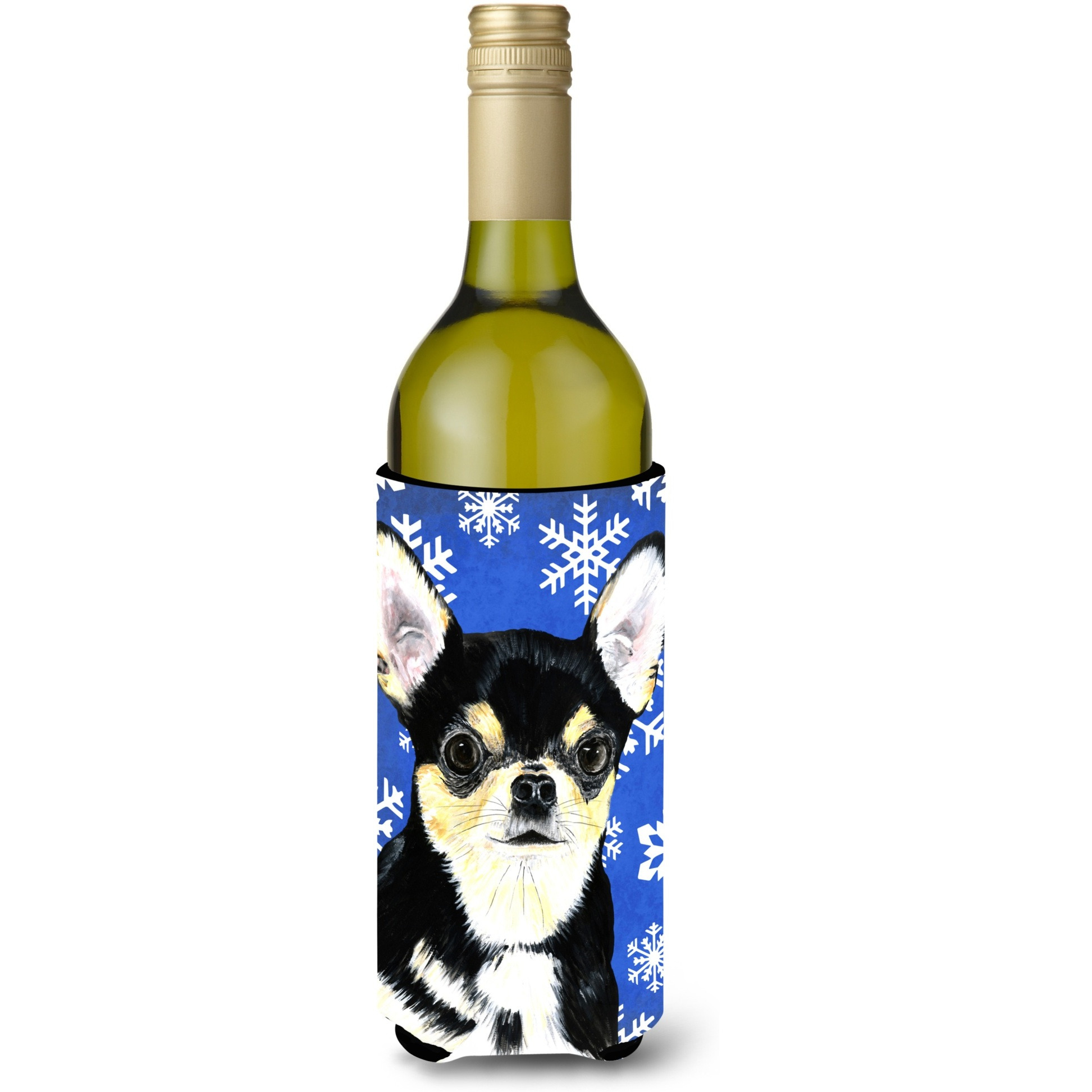 Chihuahua Winter Snowflakes Holiday Wine Bottle Beverage Insulator Beverage Insulator Hugger