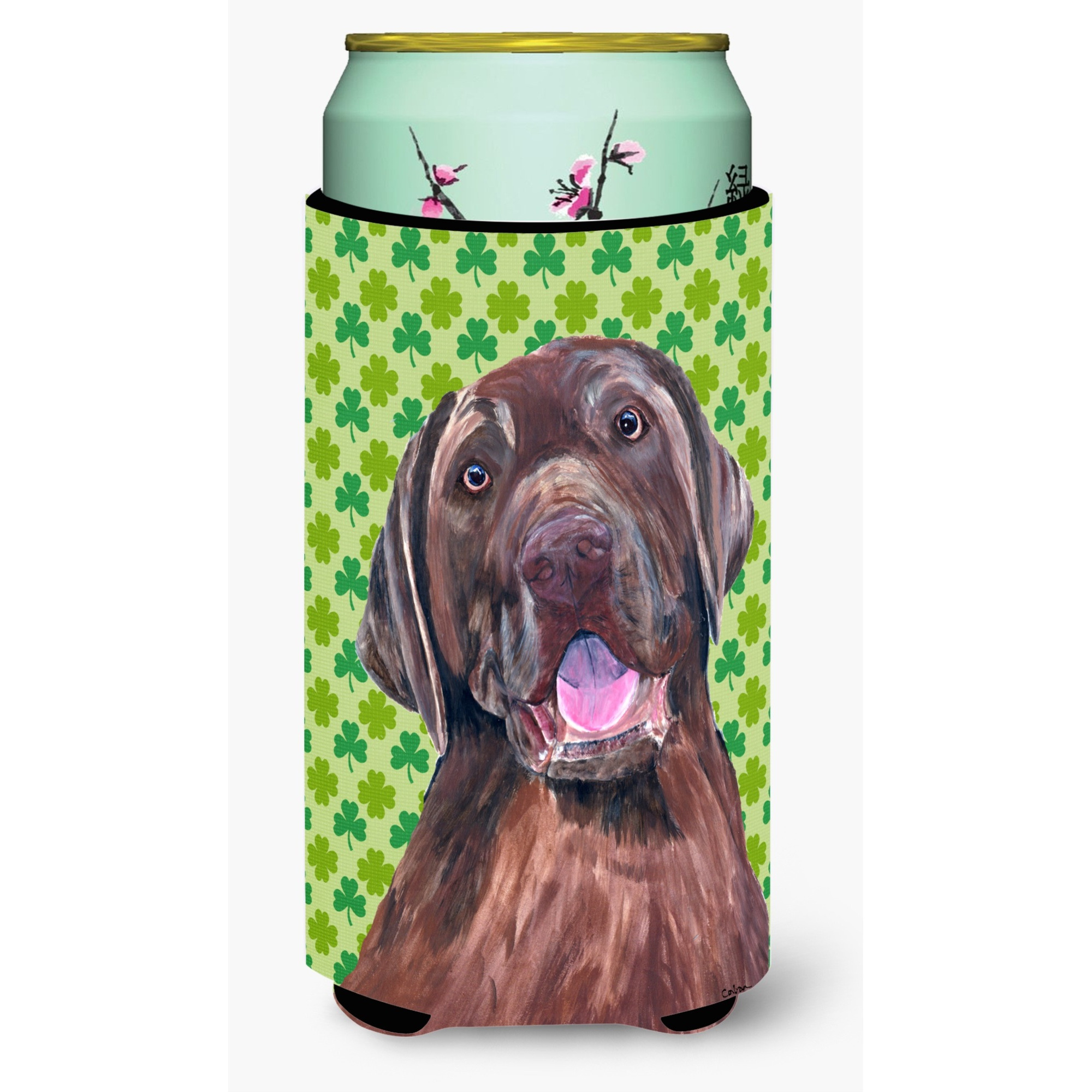 Labrador Chocolate St. Patrick's Day Shamrock Portrait  Tall Boy Beverage Insulator Beverage Insulator Hugger