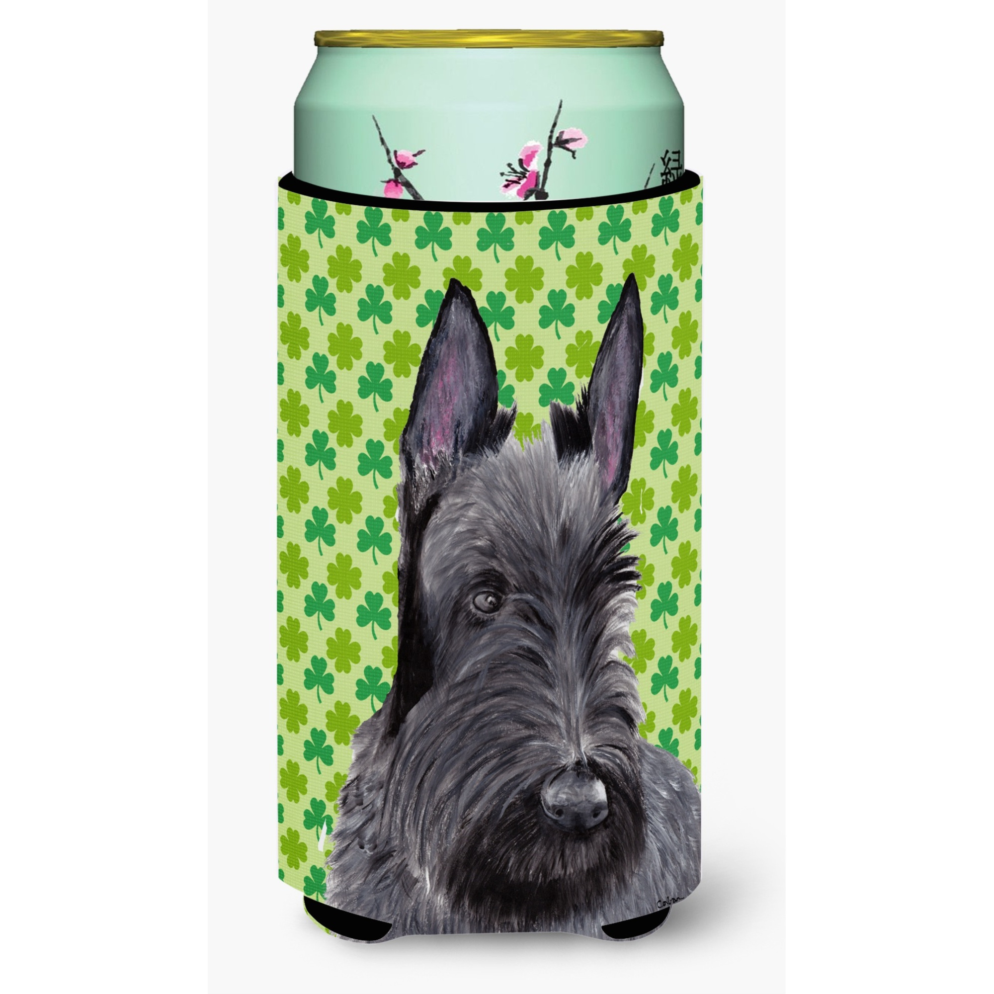 Scottish Terrier St. Patrick's Day Shamrock Portrait  Tall Boy Beverage Insulator Beverage Insulator Hugger