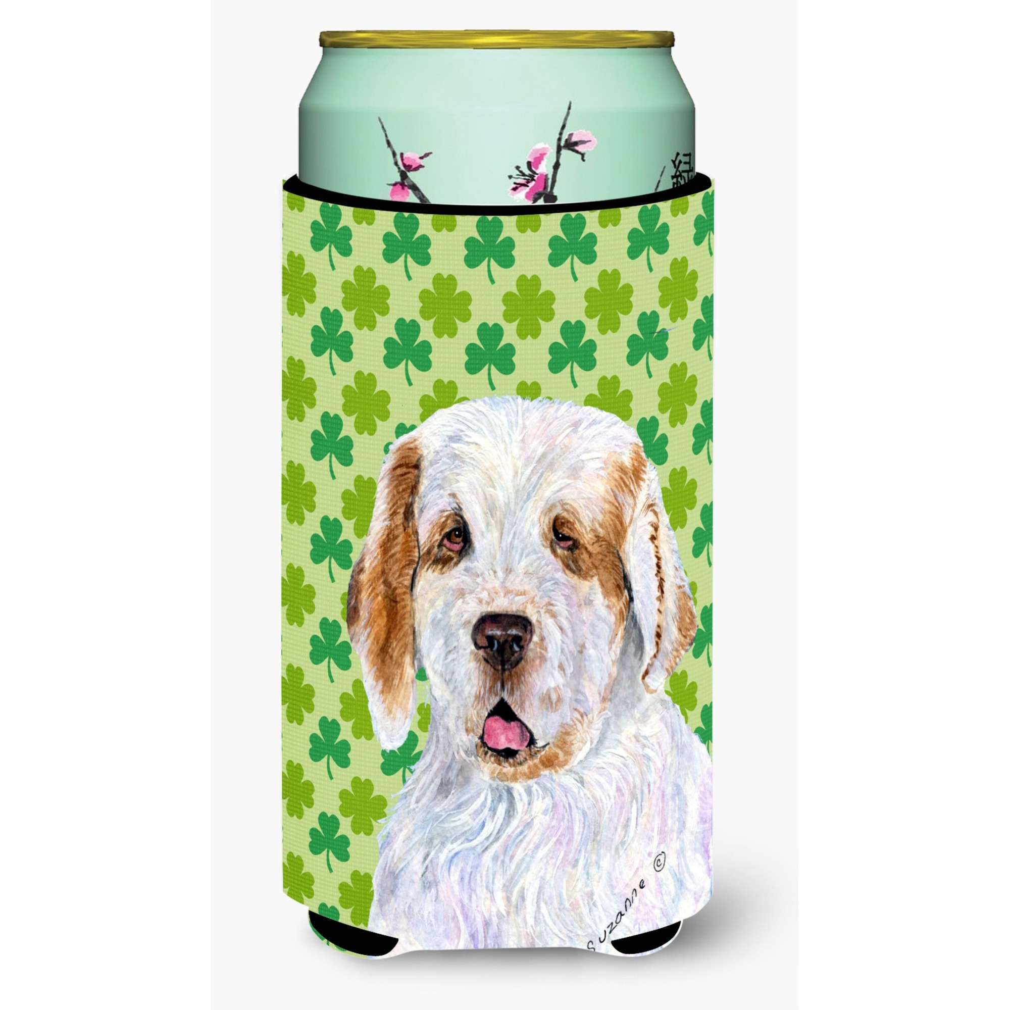 Clumber Spaniel St. Patricks Day Shamrock Portrait  Tall Boy Beverage Insulator Beverage Insulator Hugger