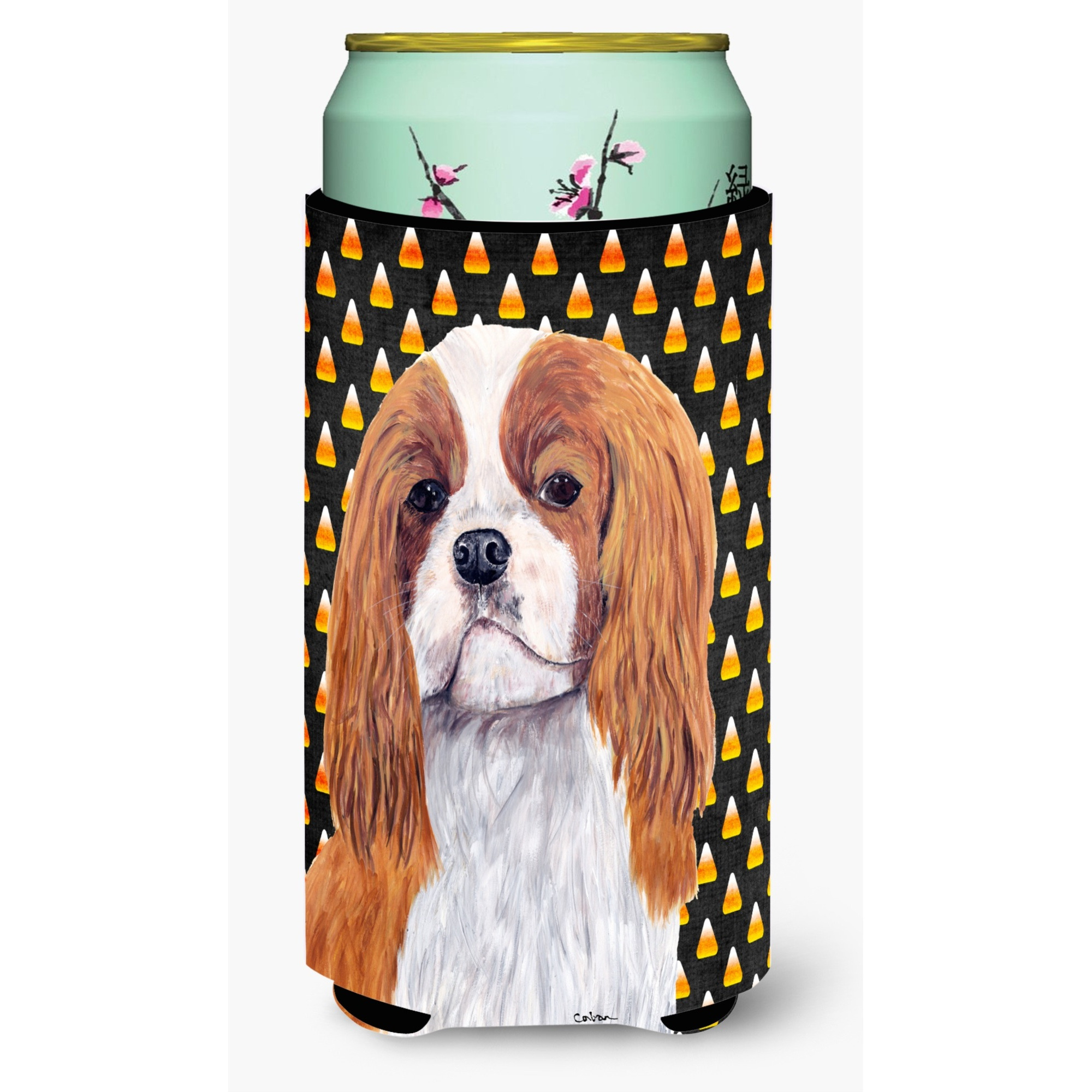 Cavalier Spaniel Blenheim Candy Corn Halloween Portrait  Tall Boy Beverage Insulator Beverage Insulator Hugger