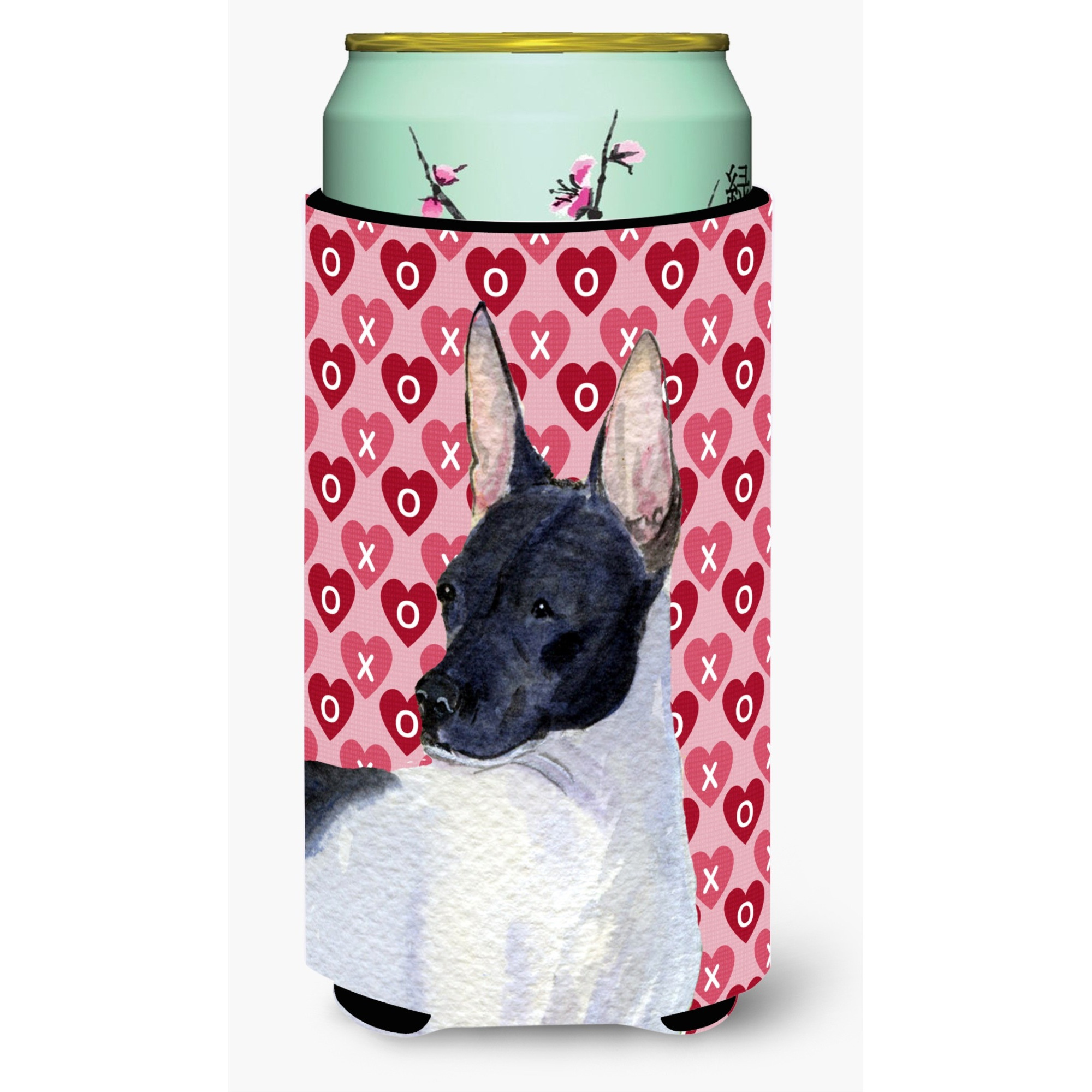 Rat Terrier Hearts Love and Valentine's Day Portrait  Tall Boy Beverage Insulator Beverage Insulator Hugger