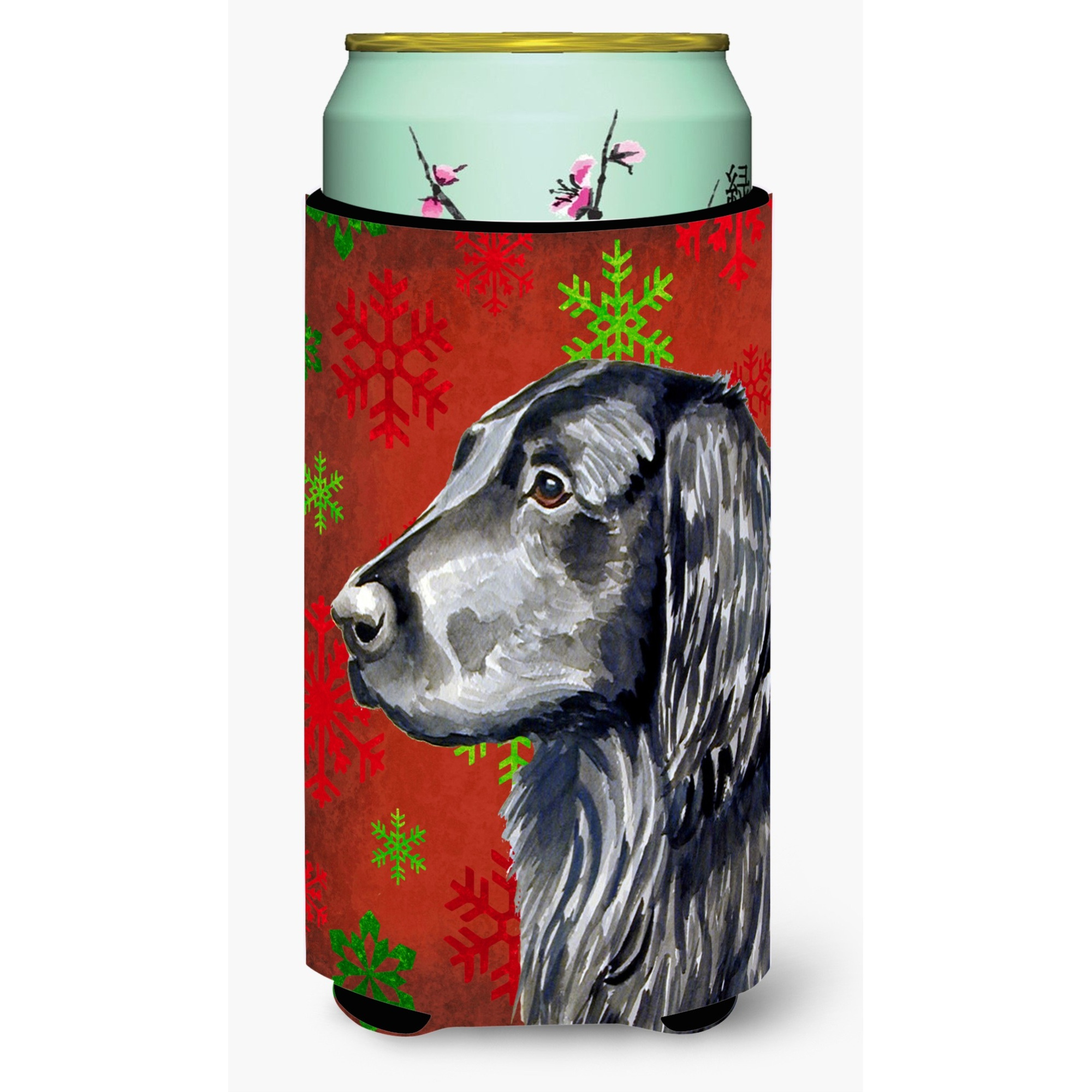 Flat Coated Retriever  Snowflakes Holiday Christmas  Tall Boy Beverage Insulator Beverage Insulator Hugger