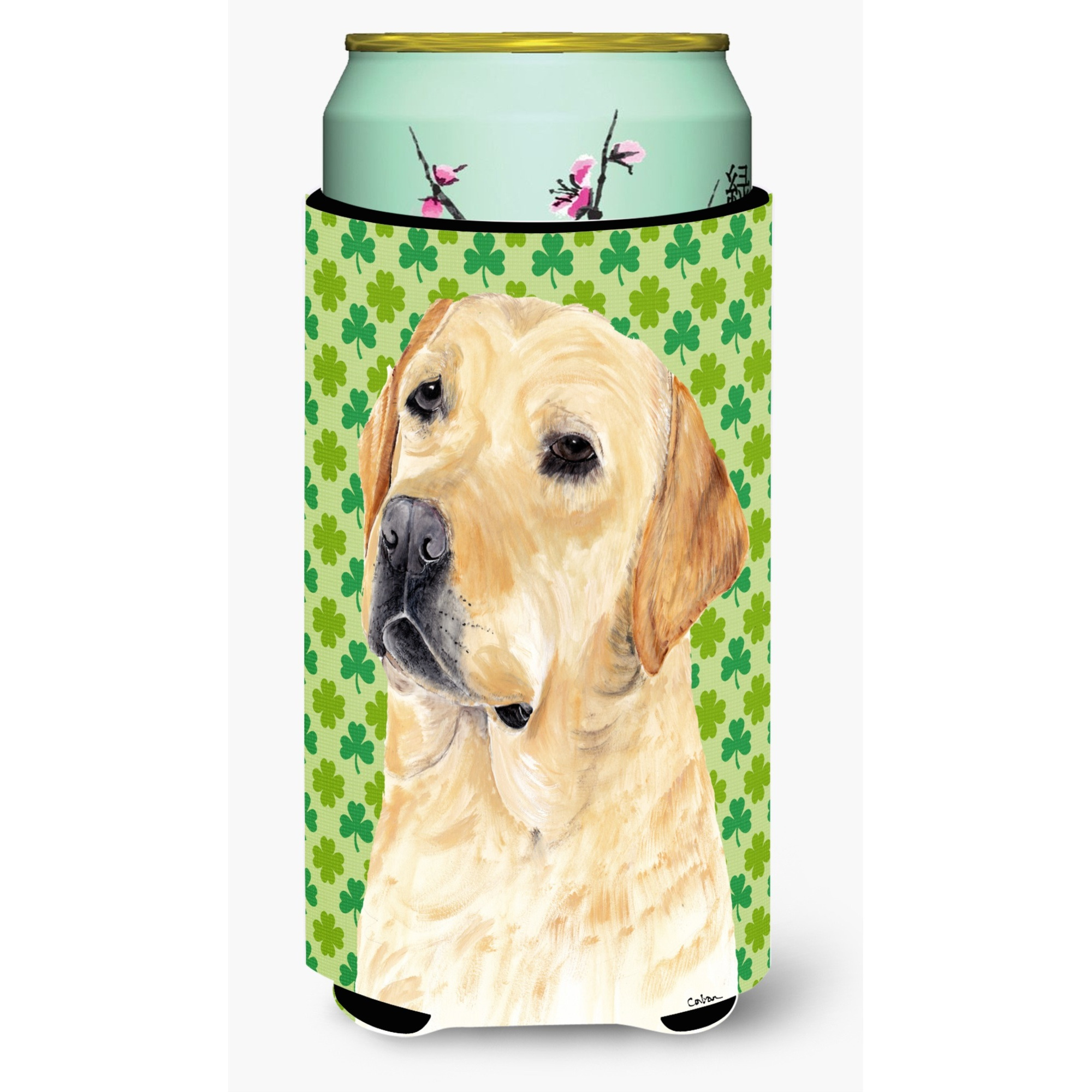 Labrador Yellow St. Patrick's Day Shamrock Portrait  Tall Boy Beverage Insulator Beverage Insulator Hugger