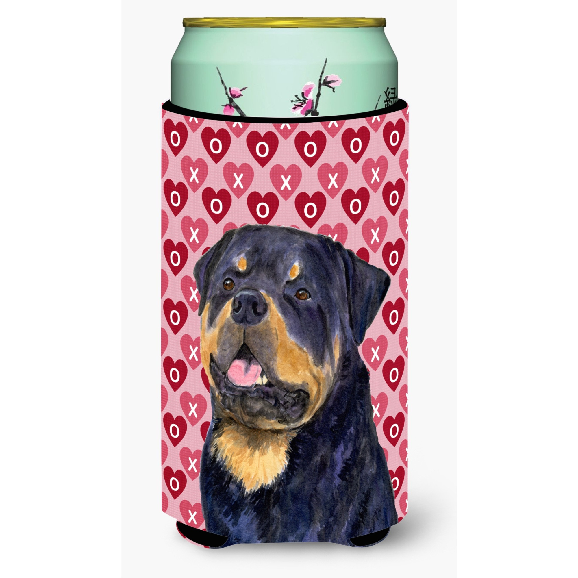 Rottweiler Hearts Love and Valentine's Day Portrait  Tall Boy Beverage Insulator Beverage Insulator Hugger