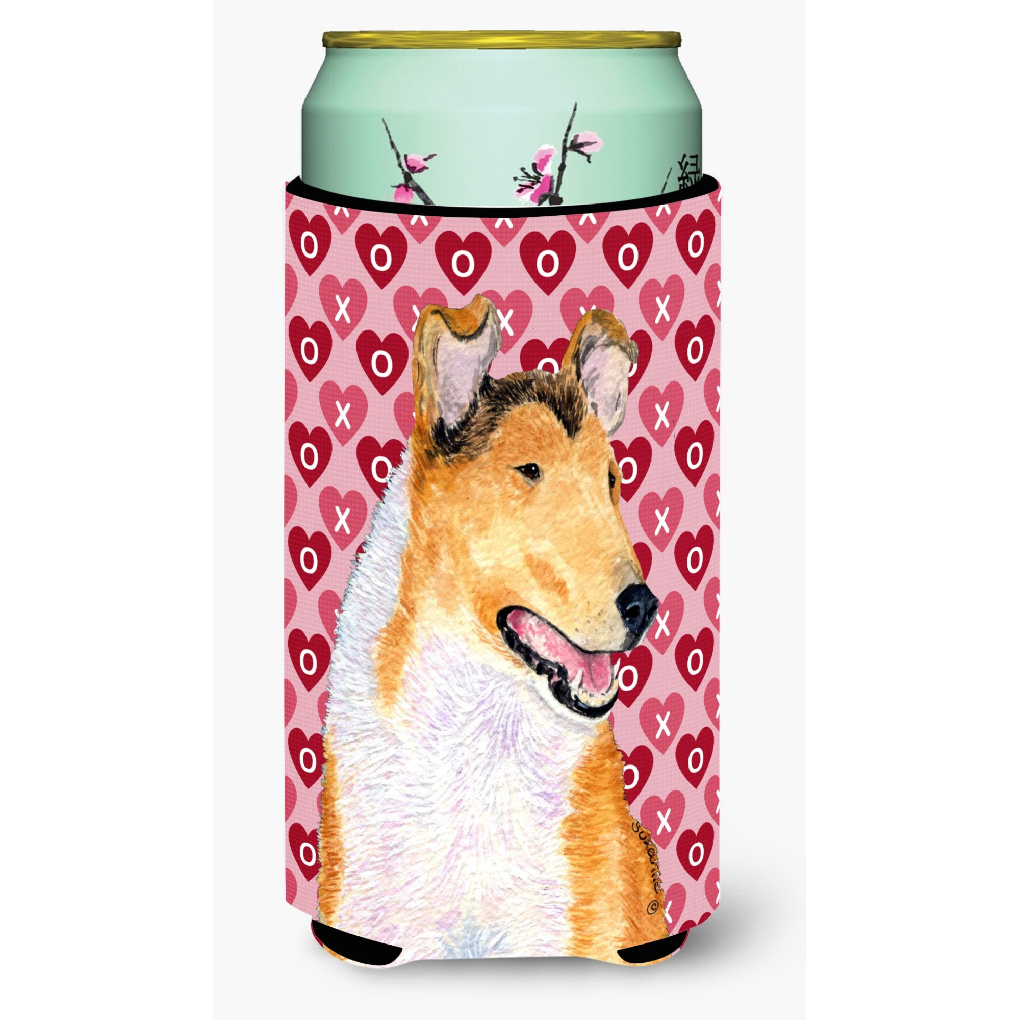 Collie Smooth Hearts Love and Valentine's Day Portrait  Tall Boy Beverage Insulator Beverage Insulator Hugger