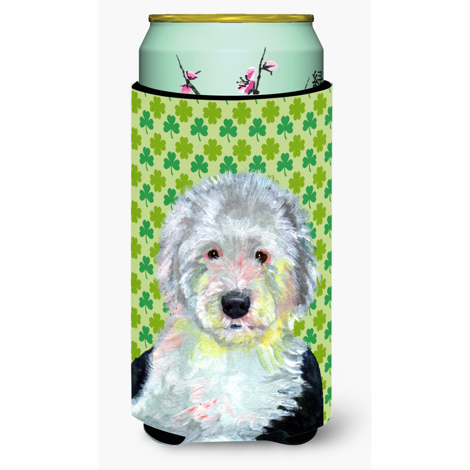 Old English Sheepdog St. Patrick's Day Shamrock   Tall Boy Beverage Insulator Beverage Insulator Hugger
