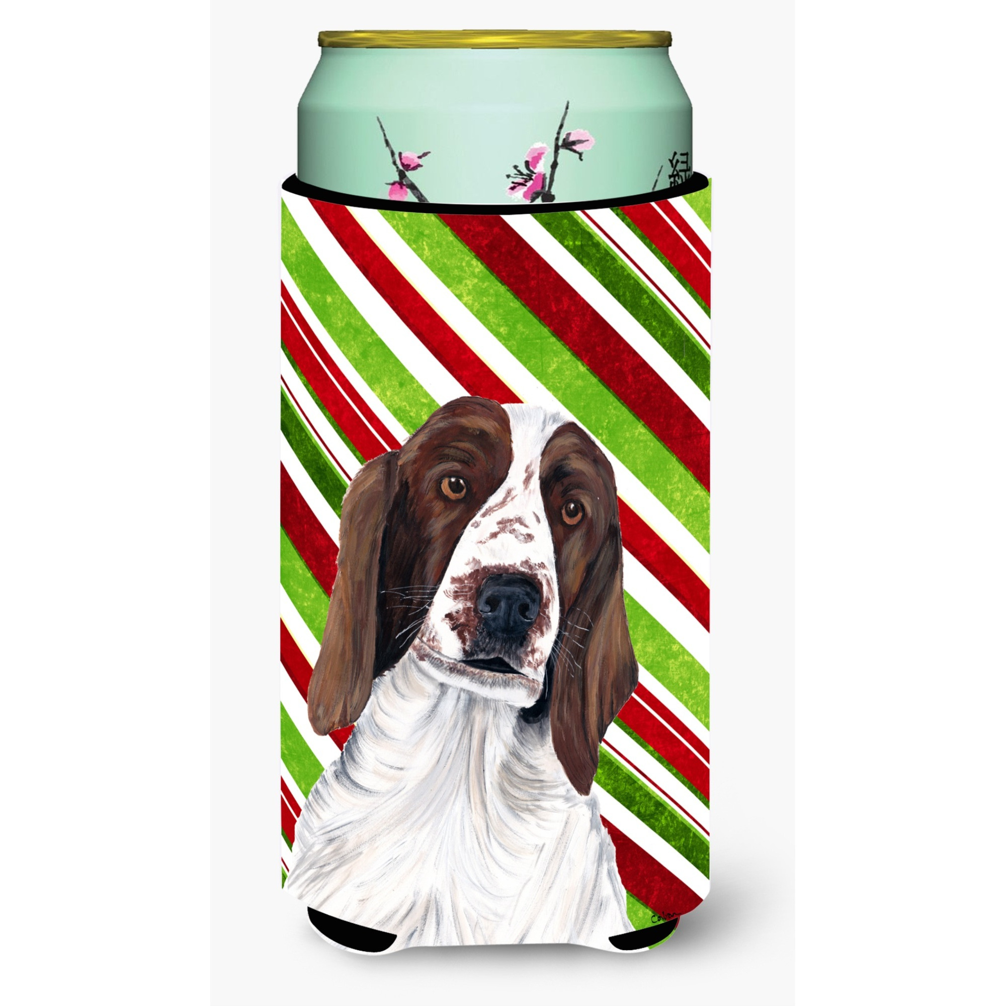 Welsh Springer Spaniel Candy Cane Holiday Christmas  Tall Boy Beverage Insulator Beverage Insulator Hugger