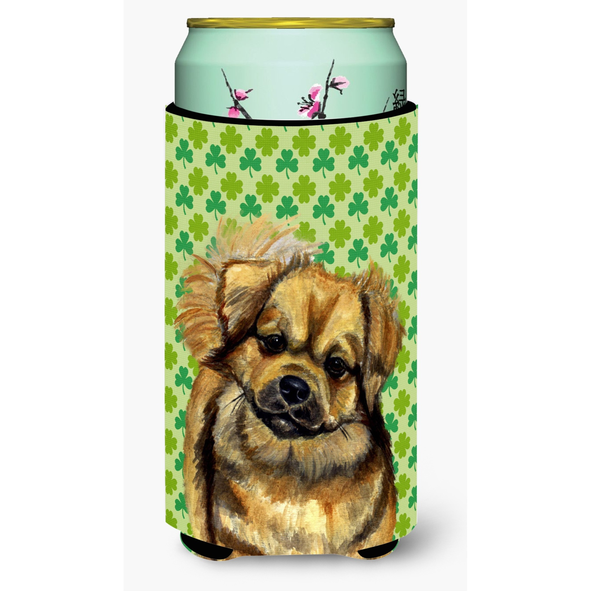 Tibetan Spaniel St. Patrick's Day Shamrock Portrait  Tall Boy Beverage Insulator Beverage Insulator Hugger