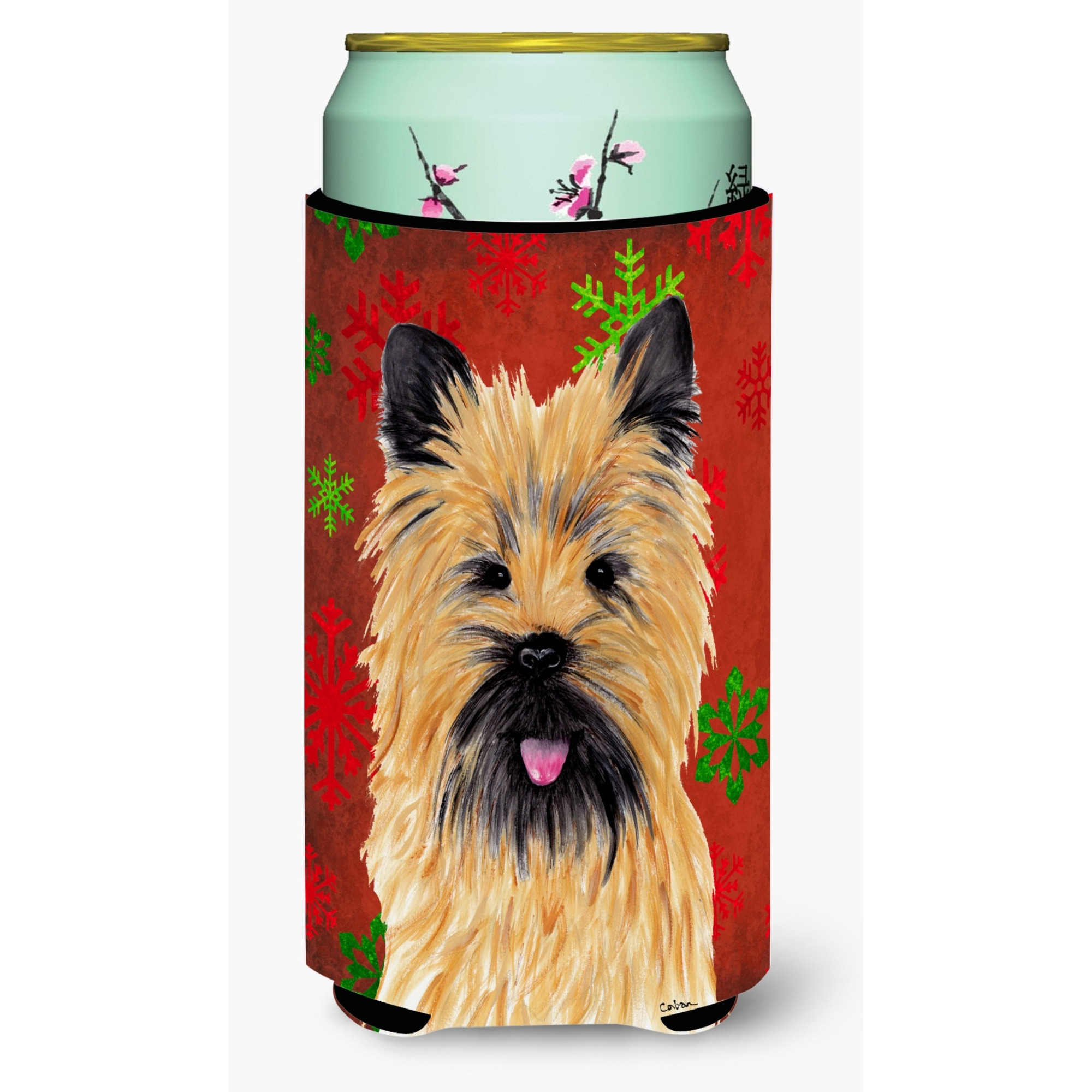 Cairn Terrier Snowflakes Holiday Christmas  Tall Boy Beverage Insulator Beverage Insulator Hugger