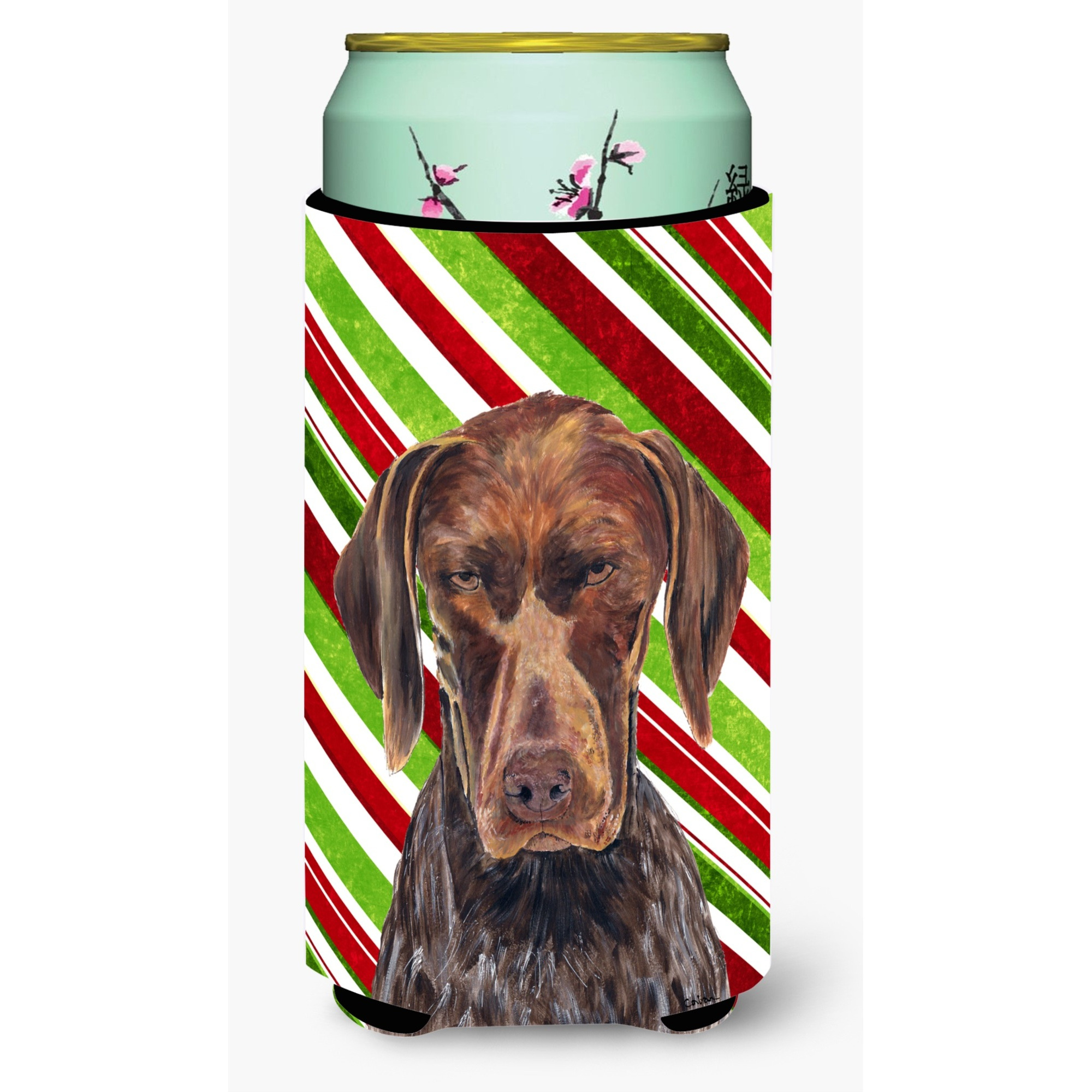 German Shorthaired Pointer Candy Cane Holiday Christmas  Tall Boy Beverage Insulator Beverage Insulator Hugger