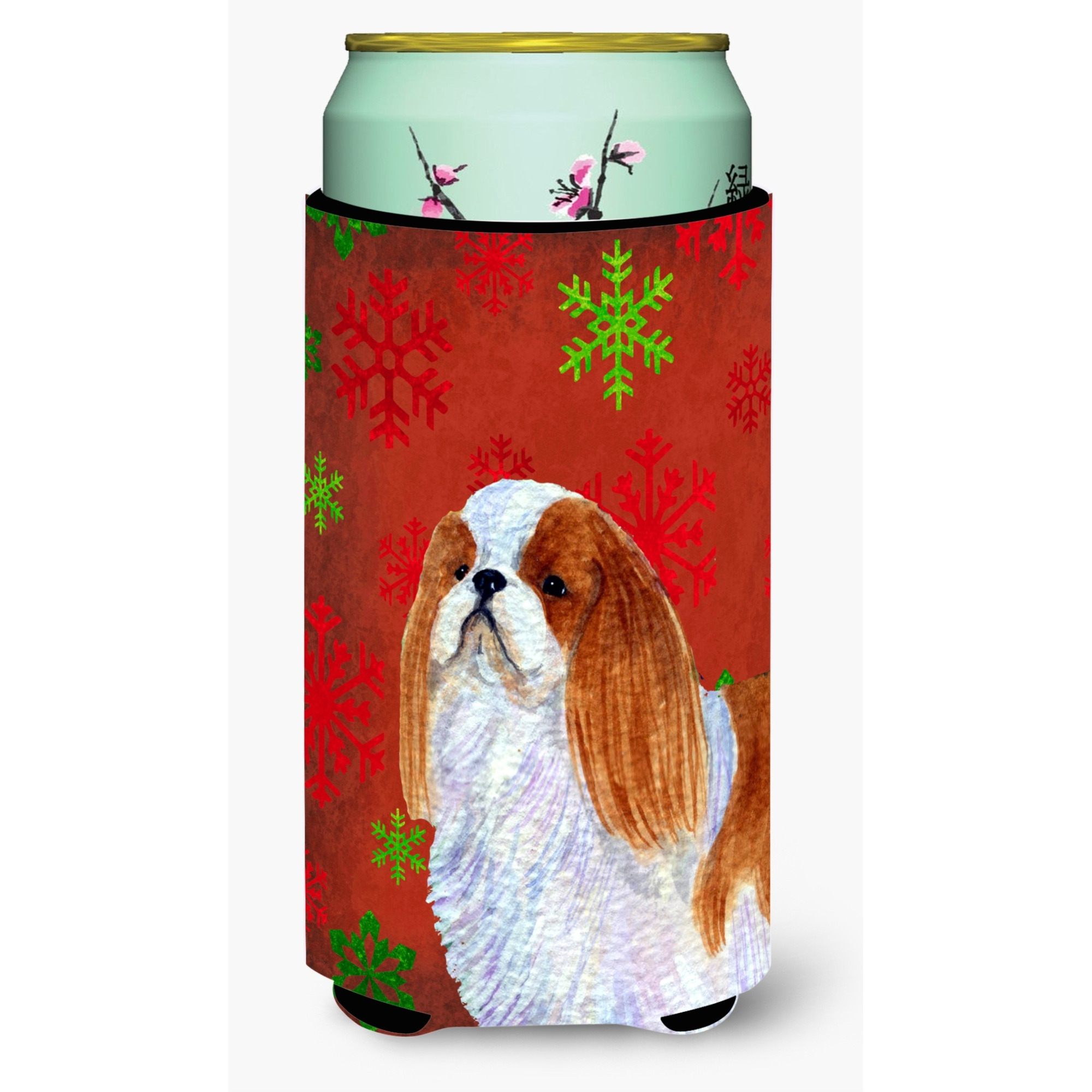 English Toy Spaniel  Snowflakes Holiday Christmas  Tall Boy Beverage Insulator