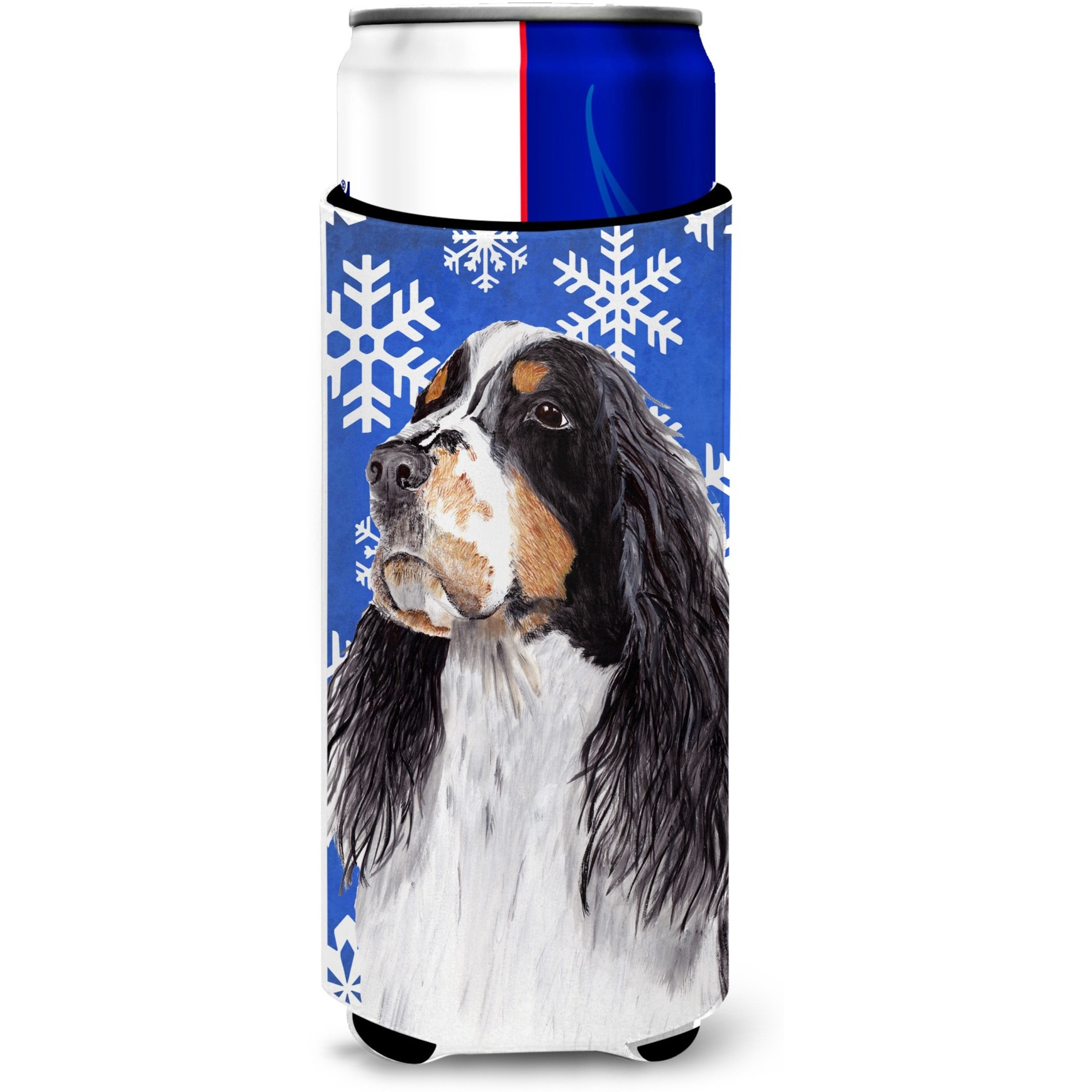 Springer Spaniel Winter Snowflakes Holiday Ultra Beverage Insulators for slim cans SC9361MUK