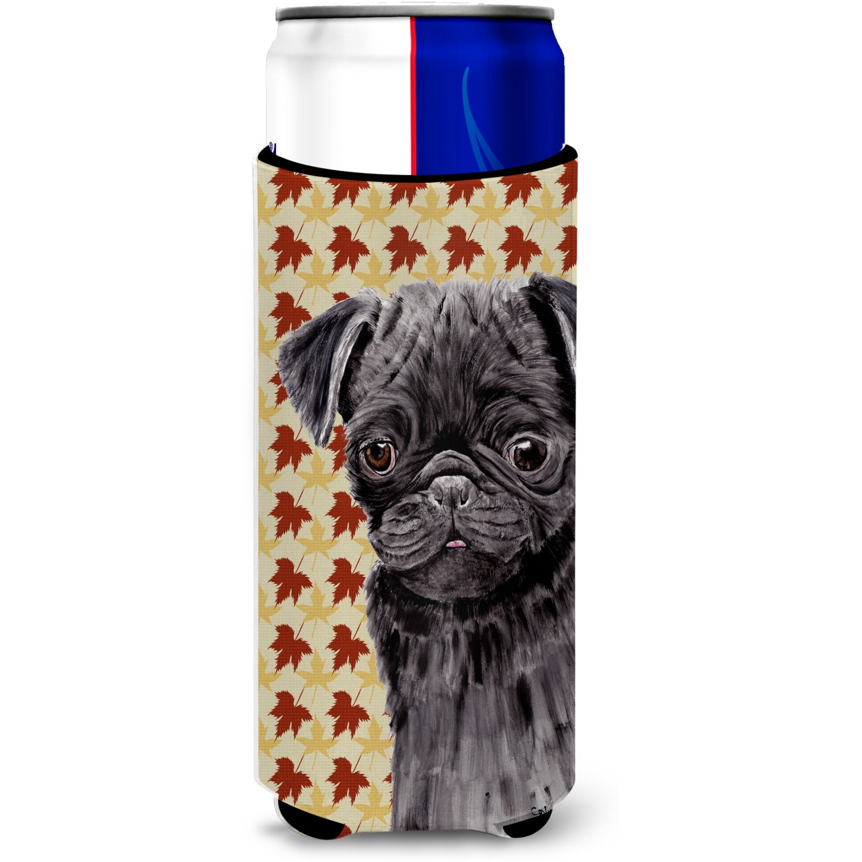 Pug Black Fall Leaves Portrait Ultra Beverage Insulators for slim cans SC9206MUK
