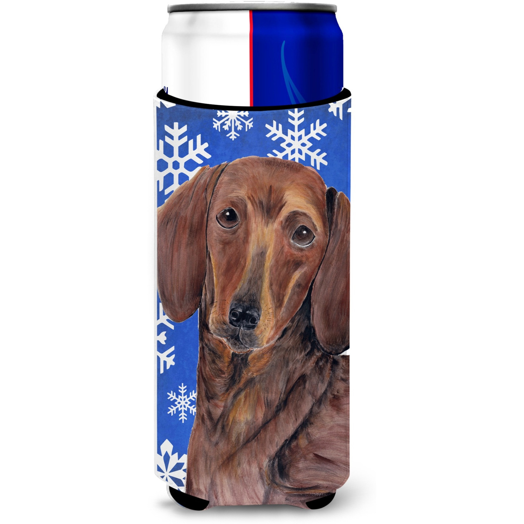 Dachshund Winter Snowflakes Holiday Ultra Beverage Insulators for slim cans SC9368MUK