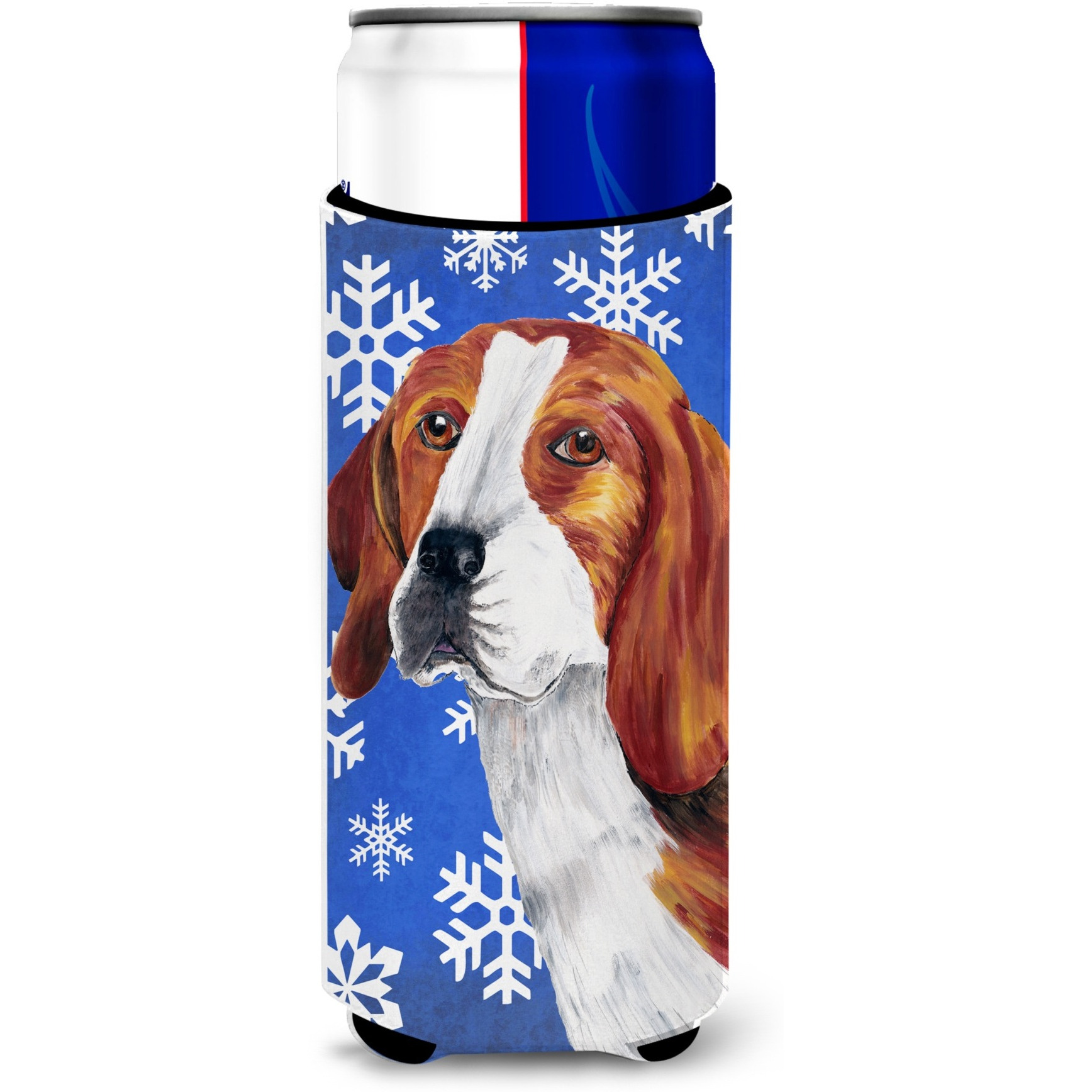 Beagle Winter Snowflakes Holiday Ultra Beverage Insulators for slim cans SC9369MUK