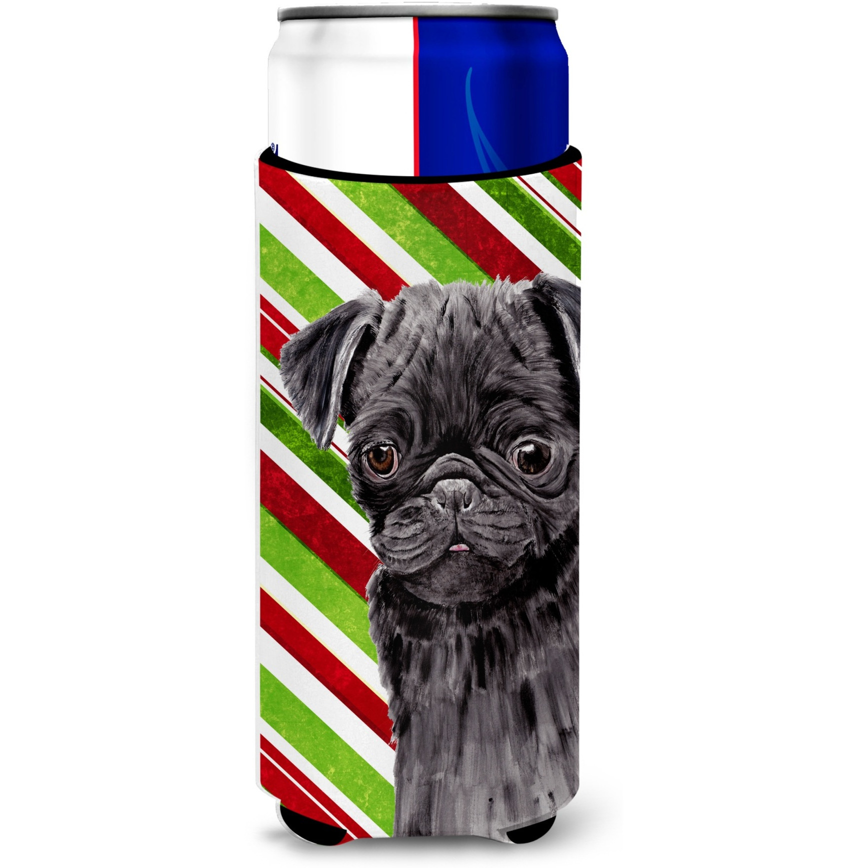 Pug Candy Cane Holiday Christmas Ultra Beverage Insulators for slim cans SC9326MUK