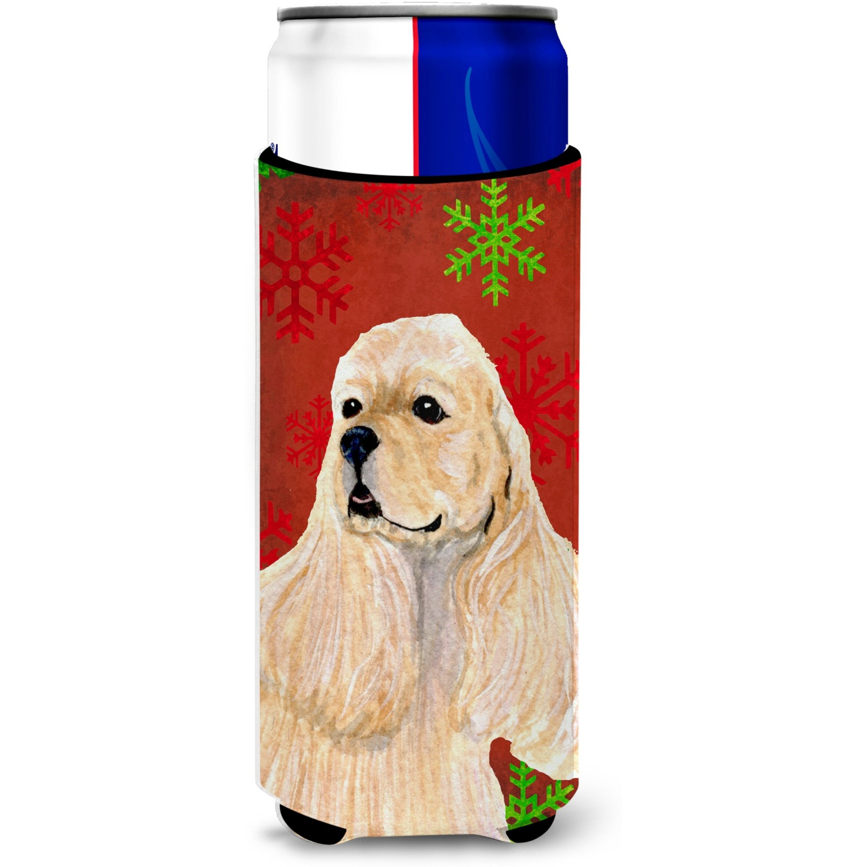 Buff Cocker Spaniel Red Green Snowflakes Christmas Ultra Beverage Insulators for slim cans SS4729MUK