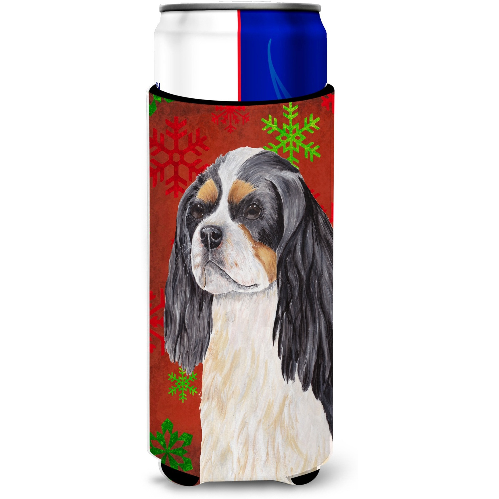 Cavalier Spaniel Red and Green Snowflakes Holiday Christmas Ultra Beverage Insulators for slim cans SC9431MUK