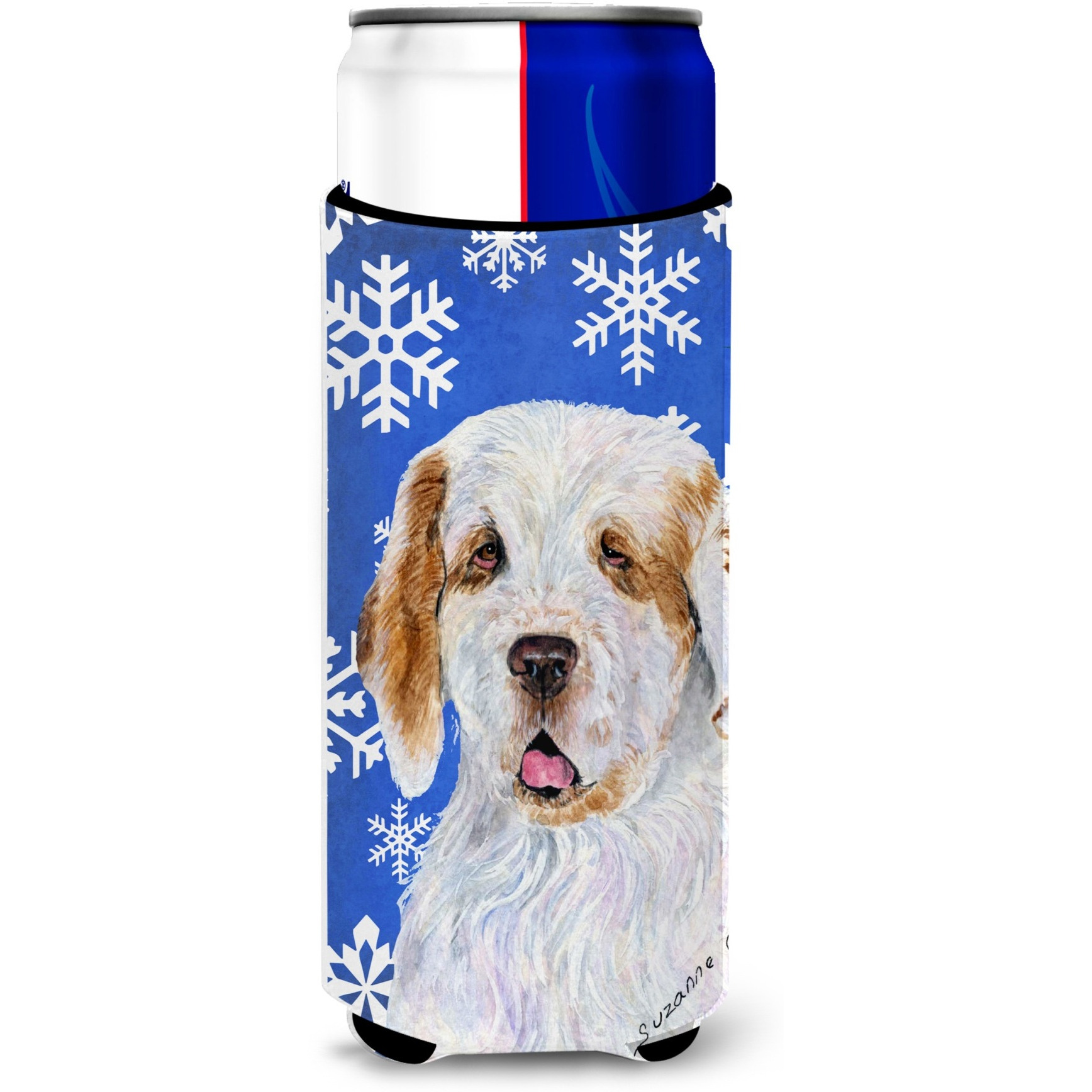Clumber Spaniel Winter Snowflakes Holiday Ultra Beverage Insulators for slim cans SS4638MUK