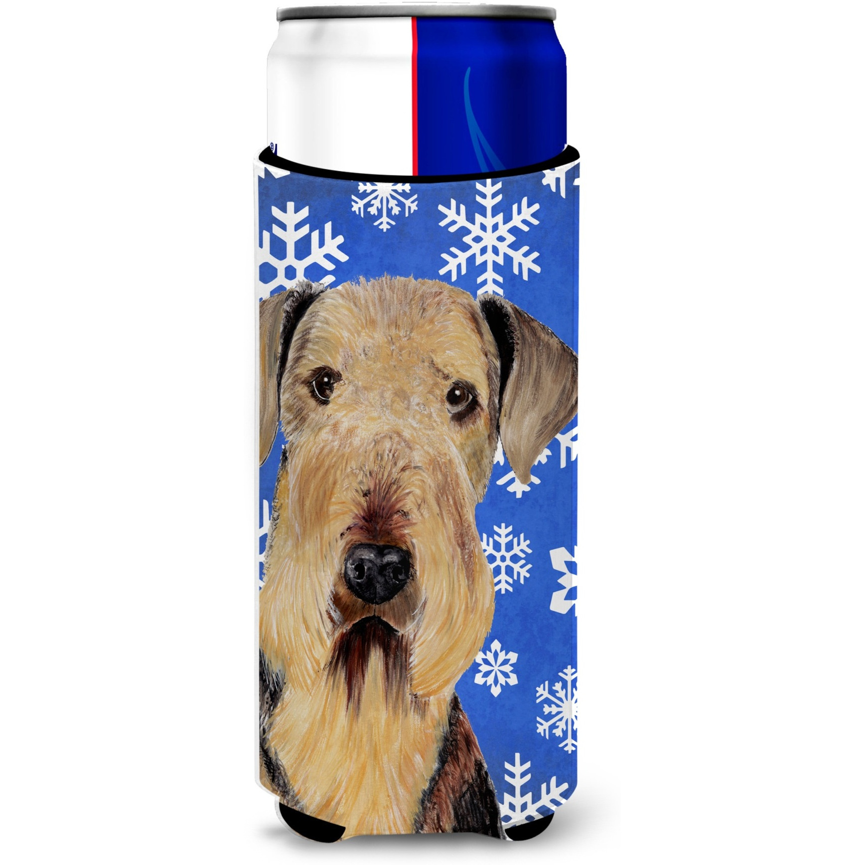 Airedale Winter Snowflakes Holiday Ultra Beverage Insulators for slim cans SC9373MUK
