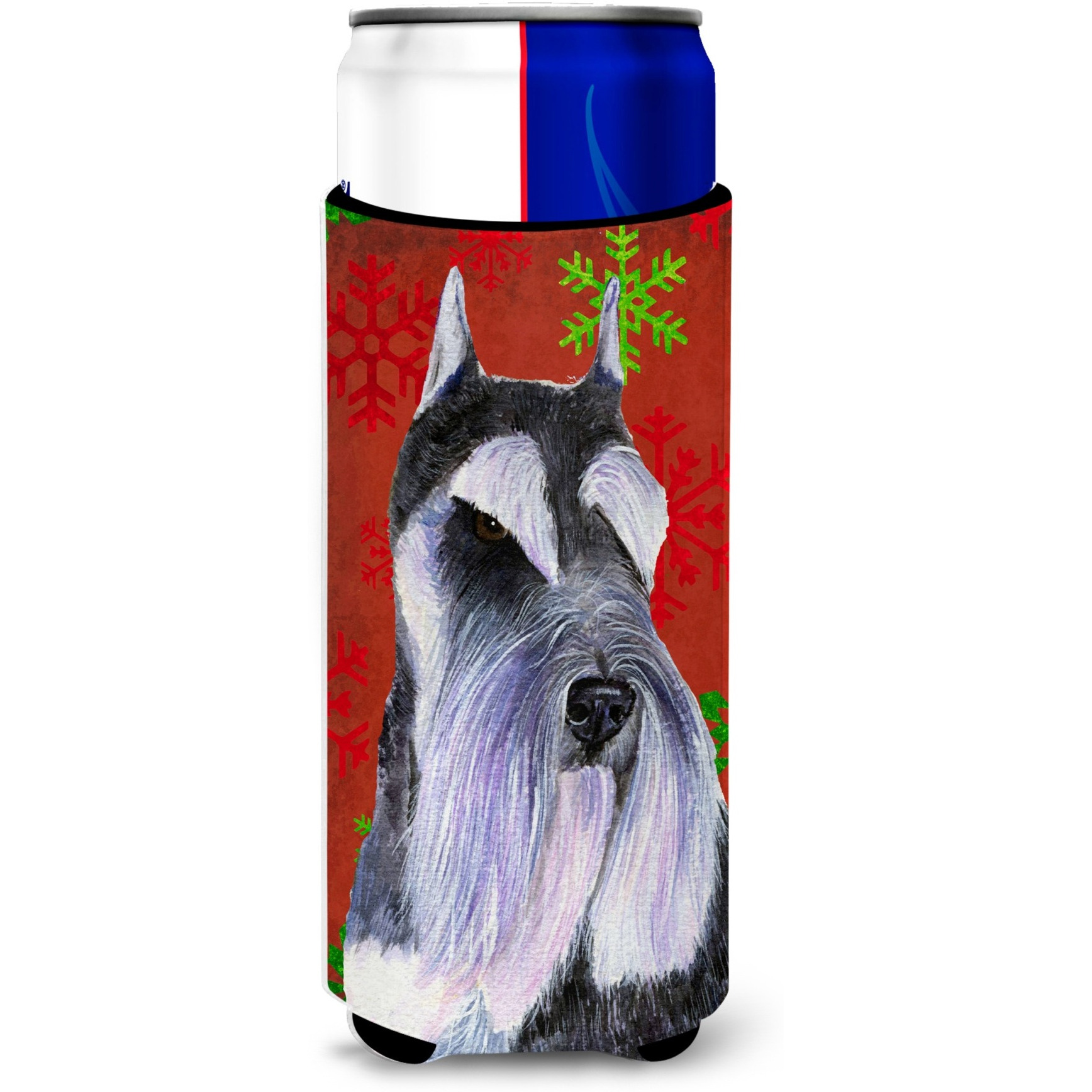 Schnauzer Red and Green Snowflakes Holiday Christmas Ultra Beverage Insulators for slim cans SS4684MUK