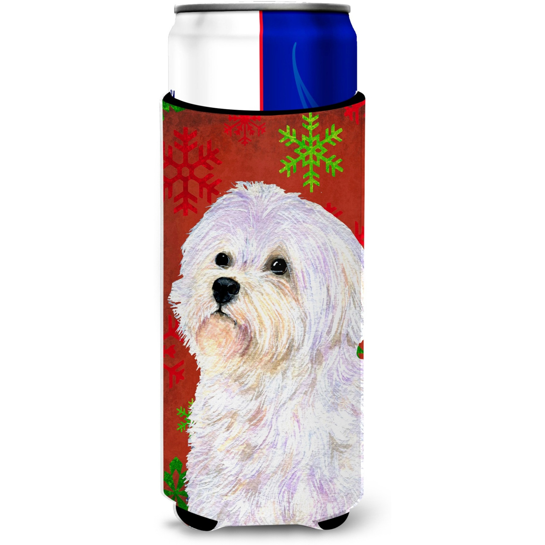Maltese Red and Green Snowflakes Holiday Christmas Ultra Beverage Insulators for slim cans SS4688MUK