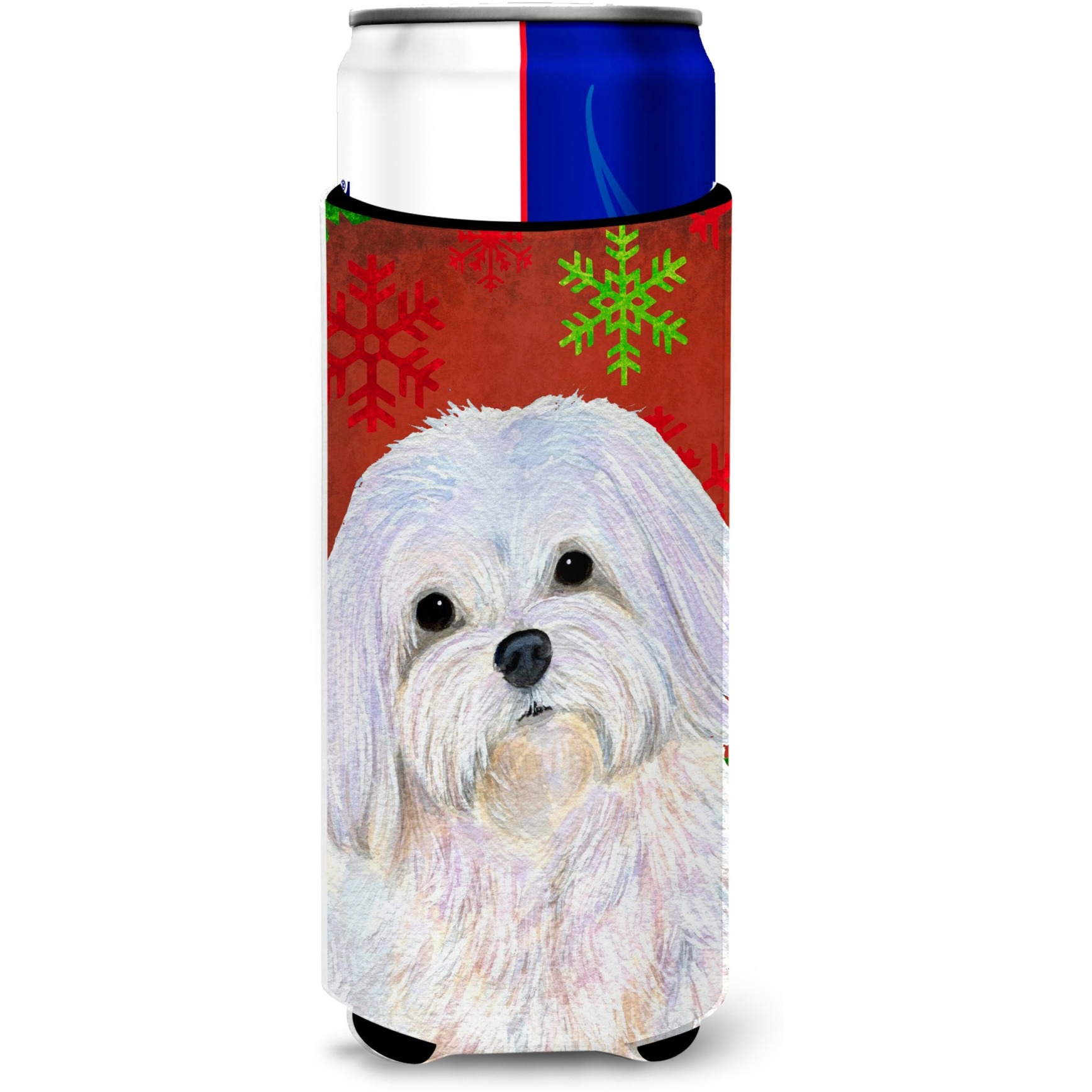 Maltese Red and Green Snowflakes Holiday Christmas Ultra Beverage Insulators for slim cans SS4689MUK