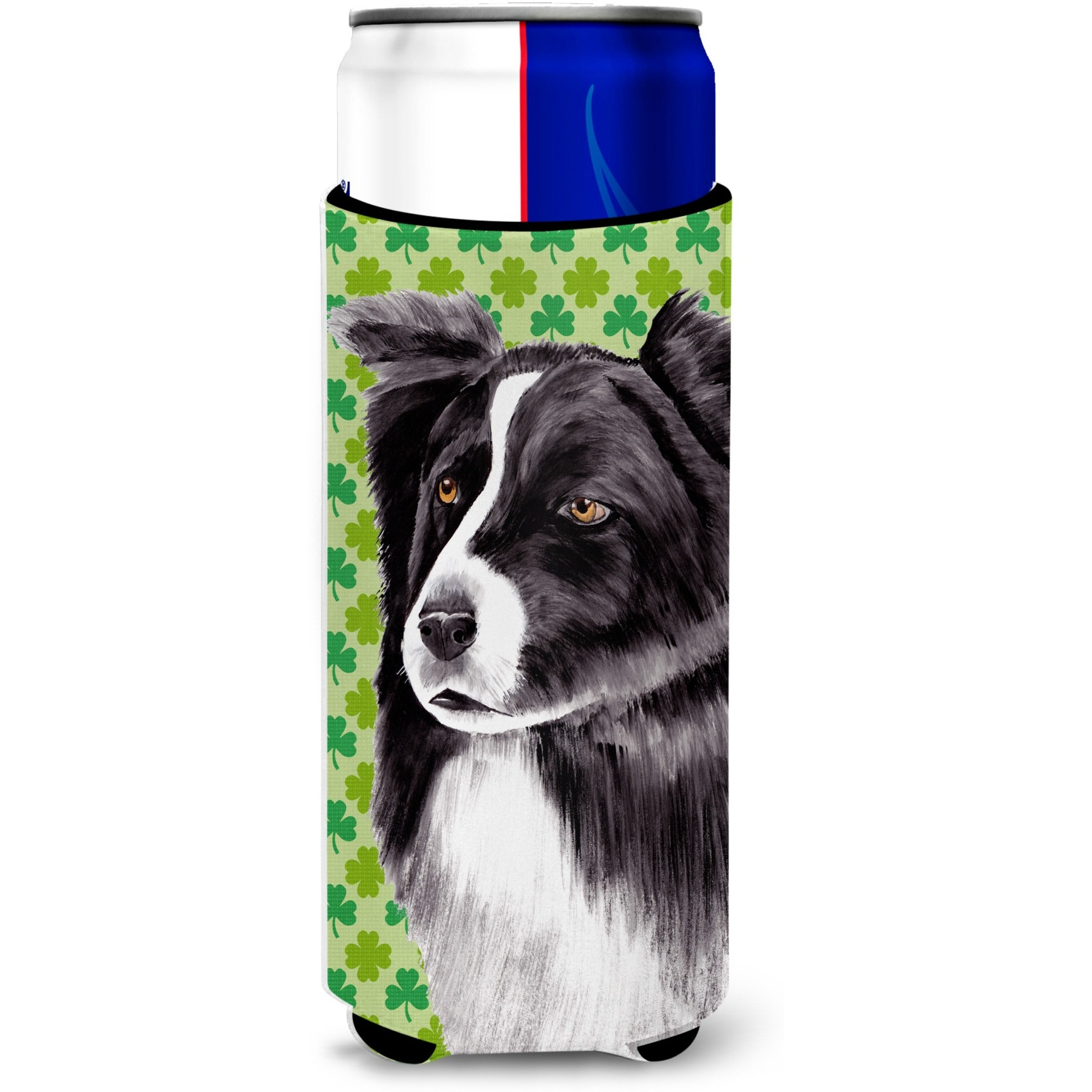 Border Collie St. Patrick's Day Shamrock Portrait Ultra Beverage Insulators for slim cans SC9287MUK