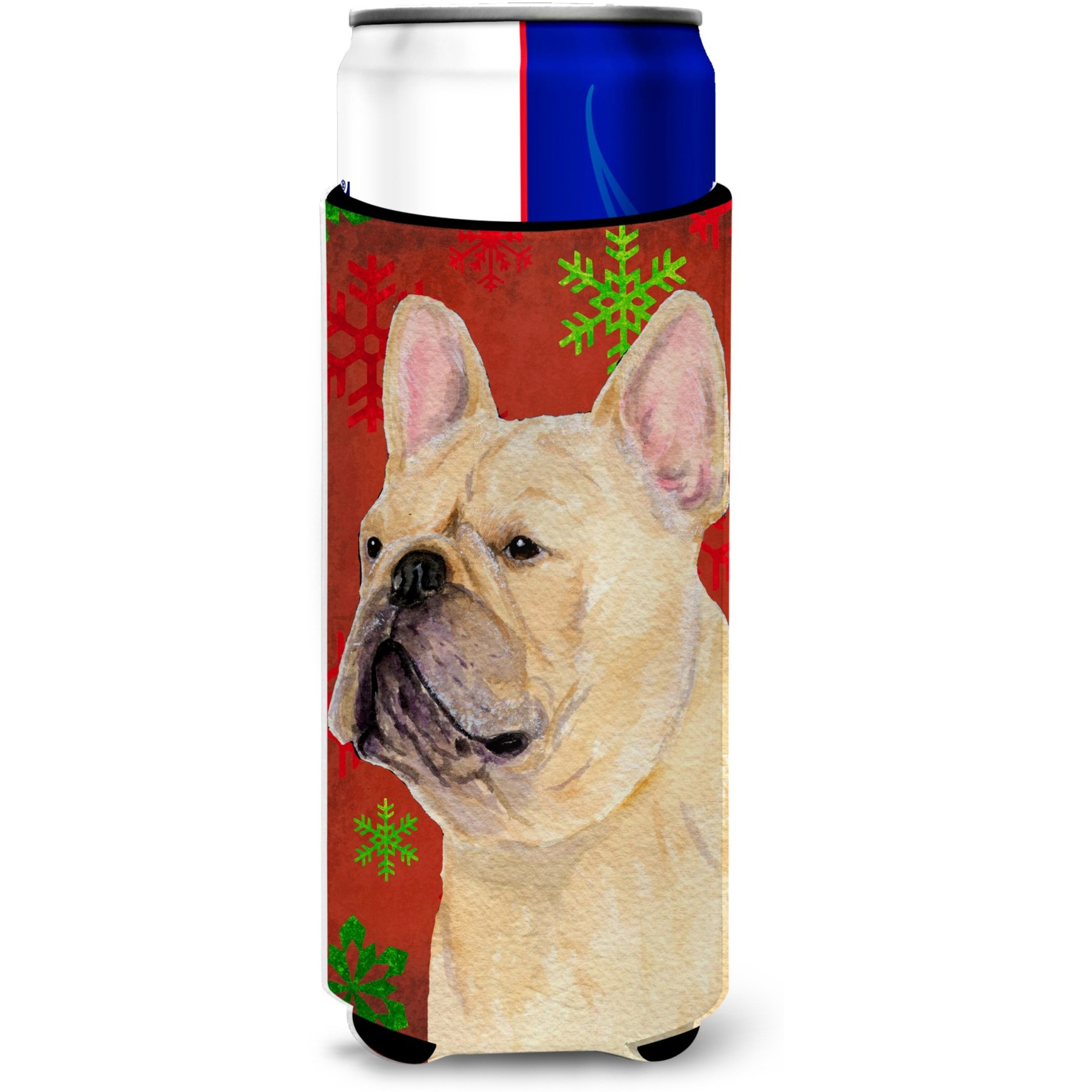 French Bulldog Red and Green Snowflakes Holiday Christmas Ultra Beverage Insulators for slim cans SS4692MUK