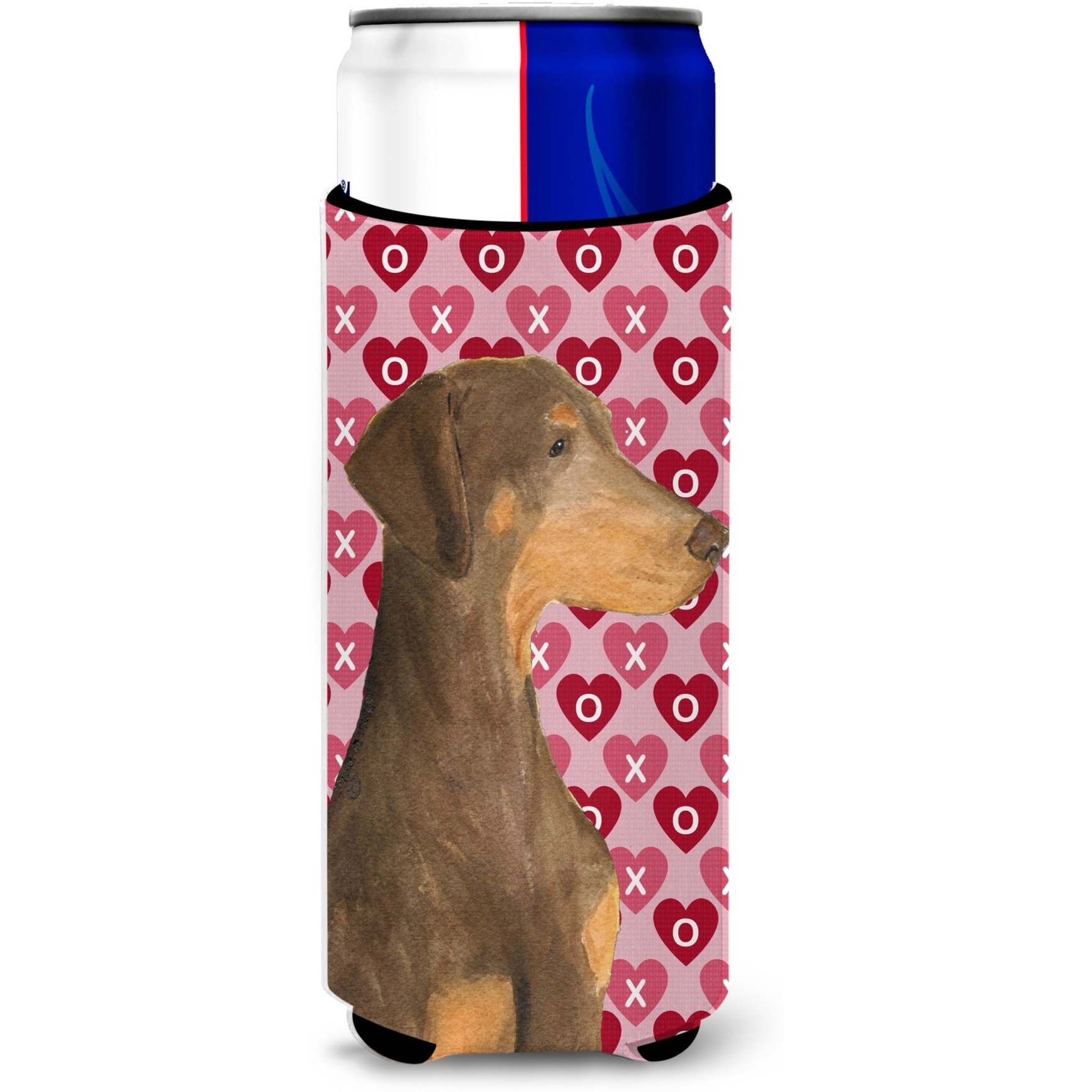 Doberman Hearts Love and Valentine's Day Portrait Ultra Beverage Insulators for slim cans SS4479MUK