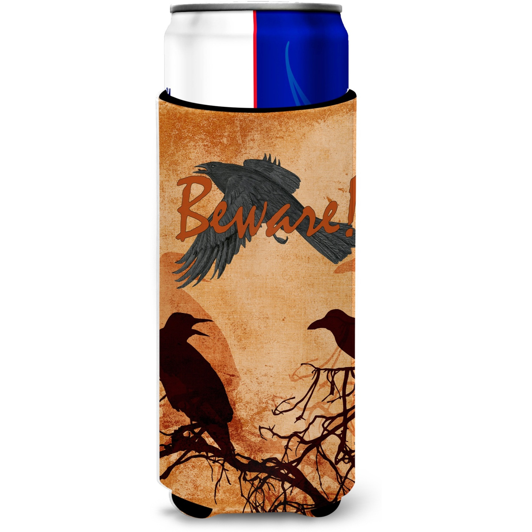 Beware of the Black Crows Halloween Ultra Beverage Insulators for slim cans SB3009MUK