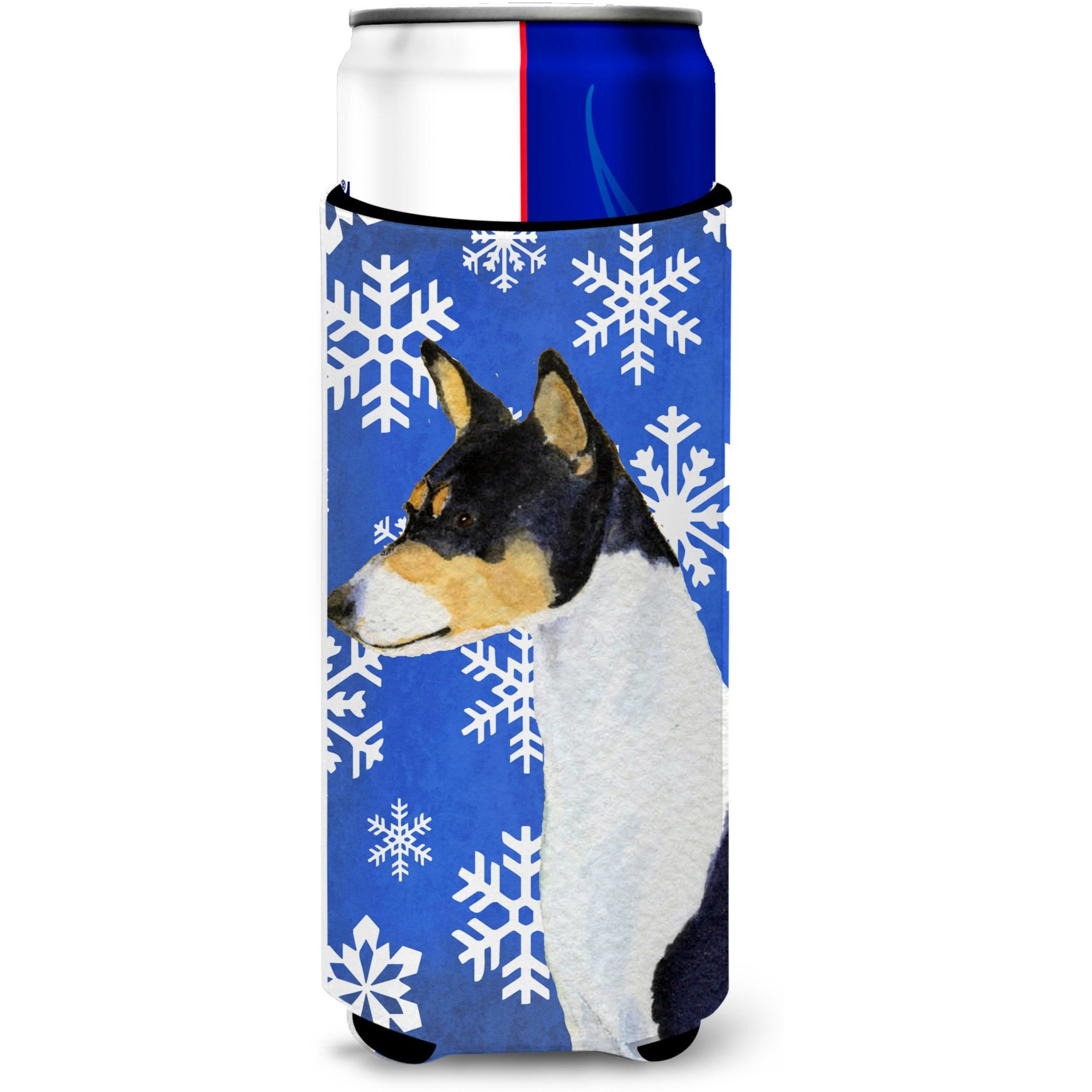Basenji Winter Snowflakes Holiday Ultra Beverage Insulators for slim cans SS4652MUK