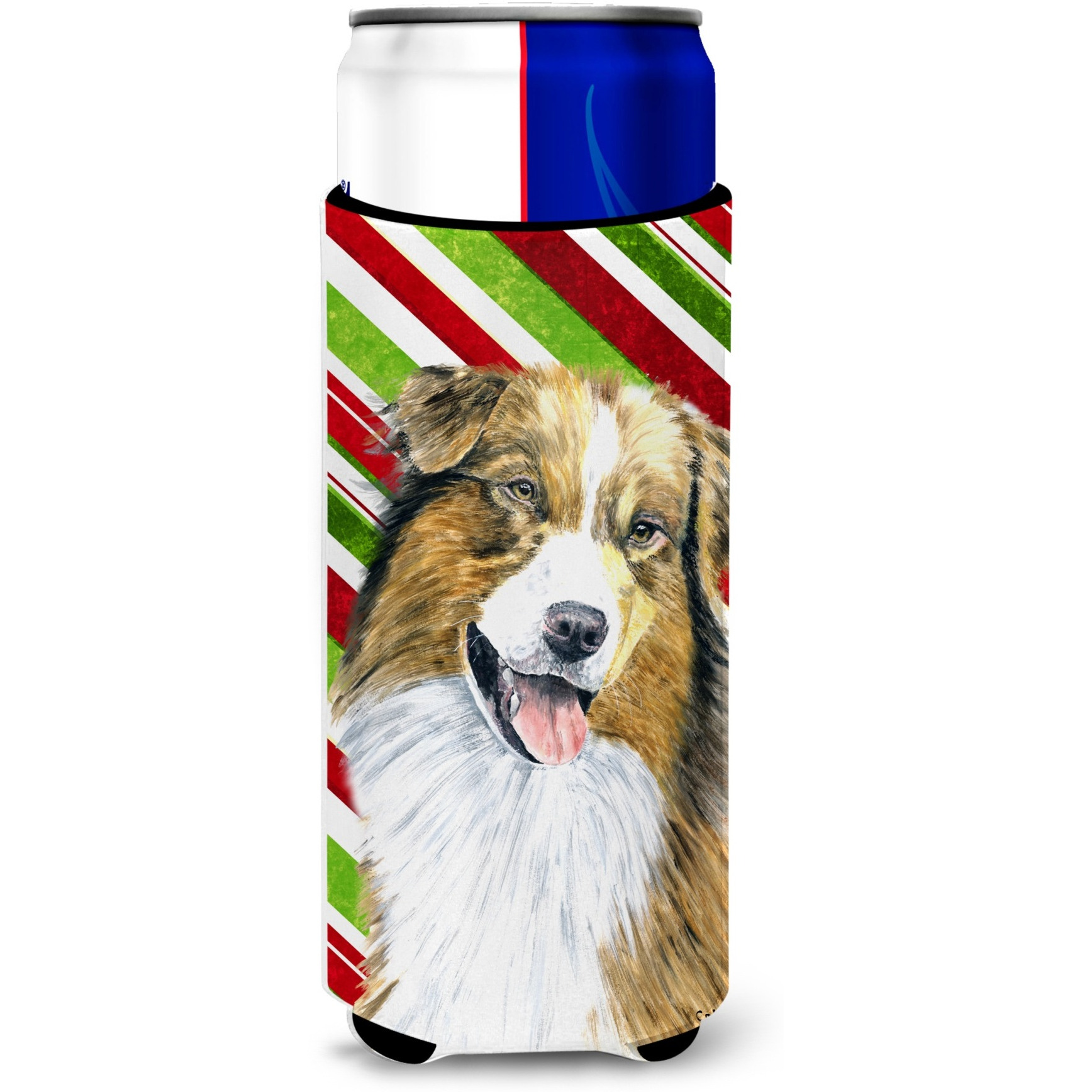 Australian Shepherd Candy Cane Holiday Christmas Ultra Beverage Insulators for slim cans SC9357MUK