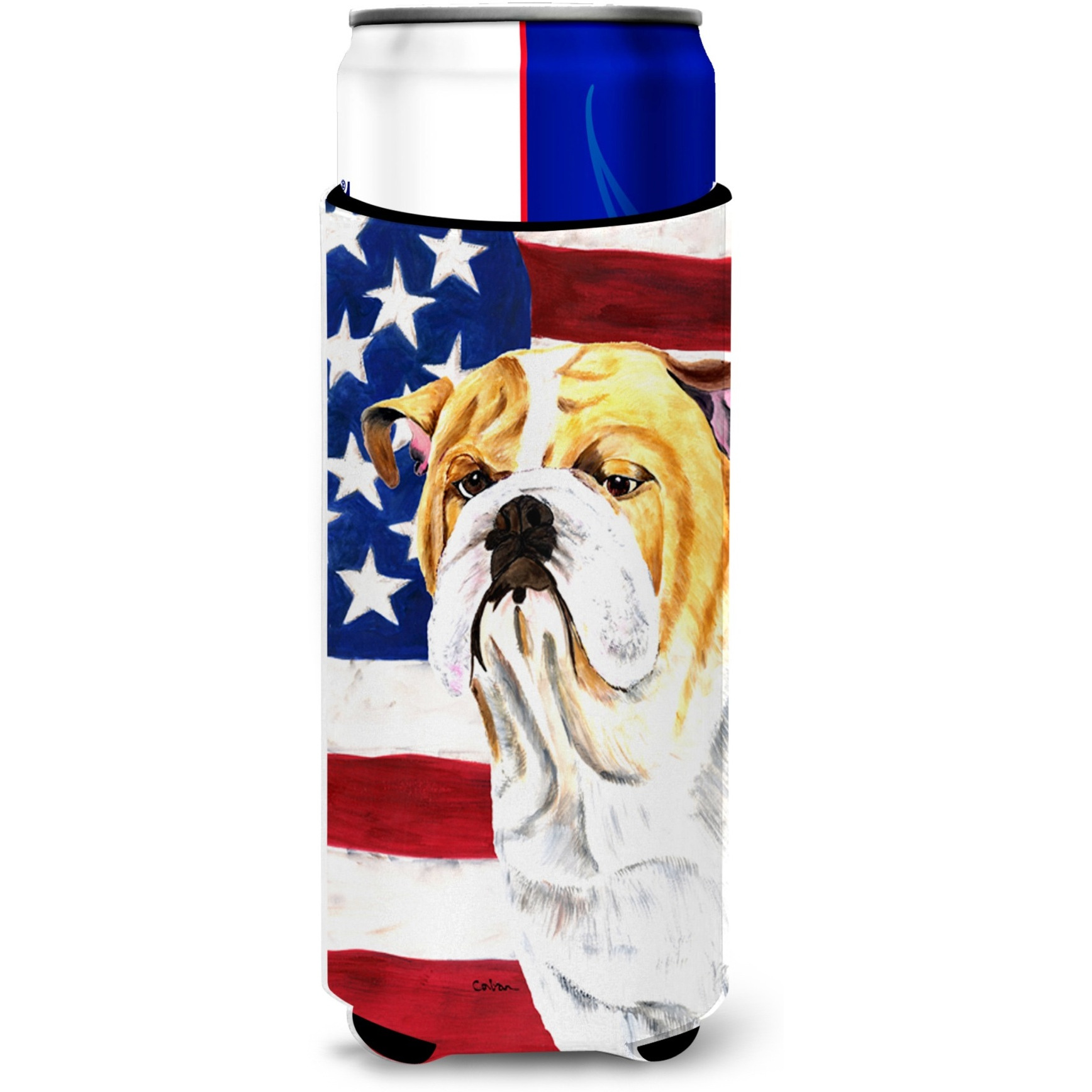 USA American Flag with Bulldog English Ultra Beverage Insulators for slim cans SC9002MUK