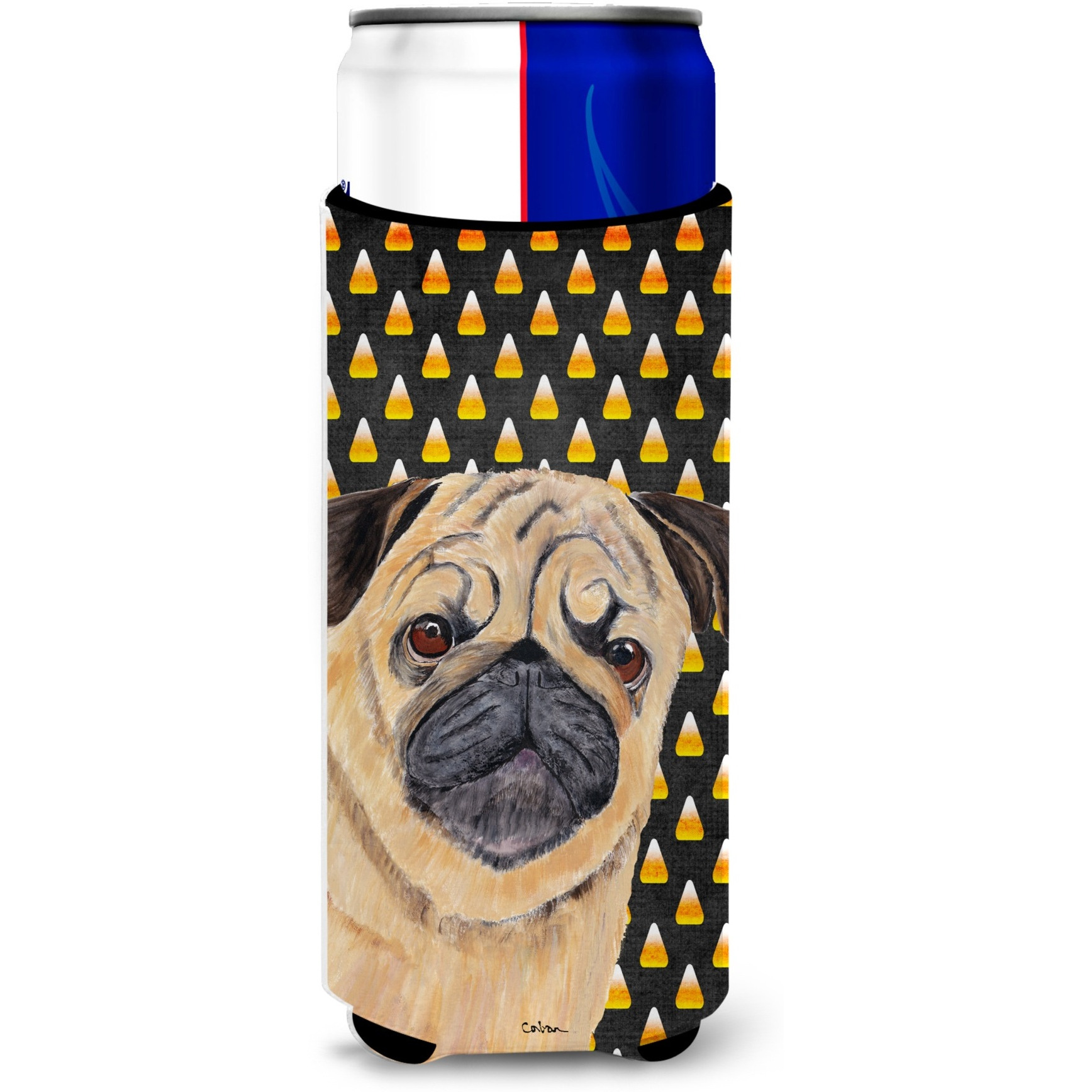 Pug Candy Corn Halloween Portrait Ultra Beverage Insulators for slim cans SC9181MUK