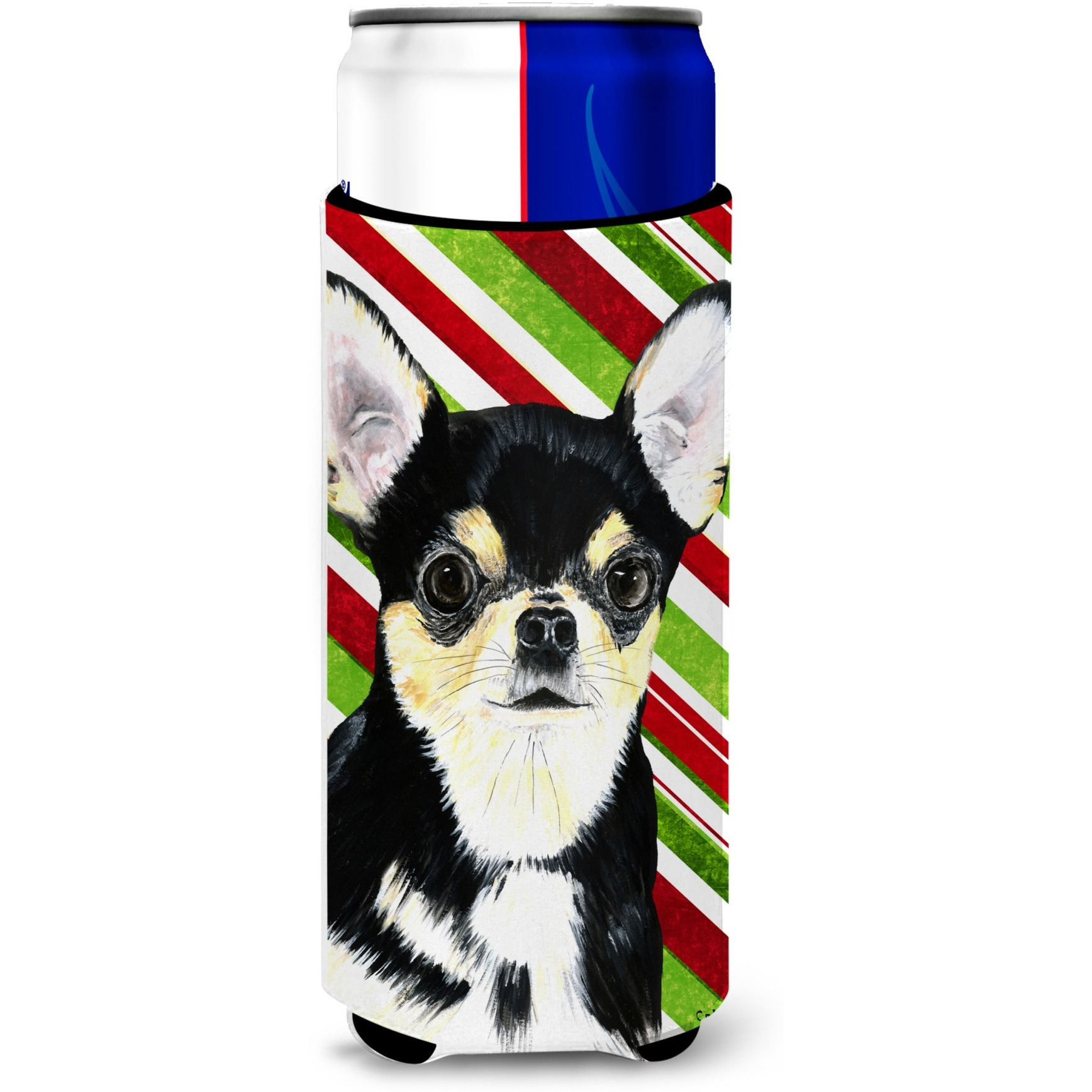 Chihuahua Candy Cane Holiday Christmas Ultra Beverage Insulators for slim cans SC9359MUK