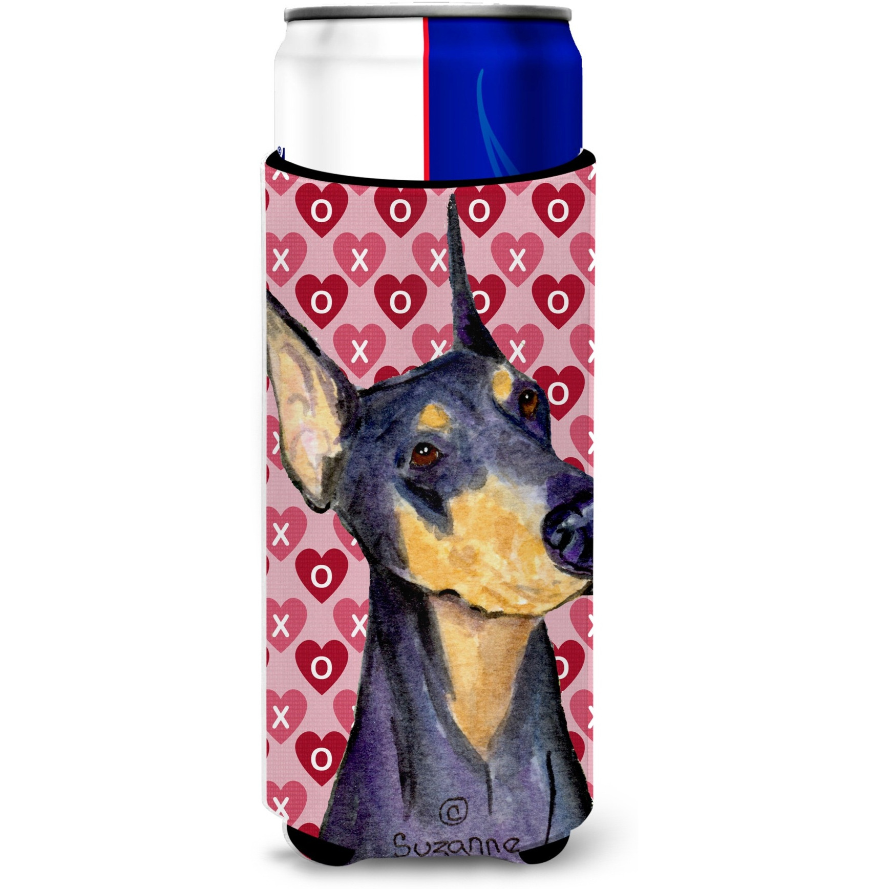 Doberman Hearts Love and Valentine's Day Portrait Ultra Beverage Insulators for slim cans SS4495MUK
