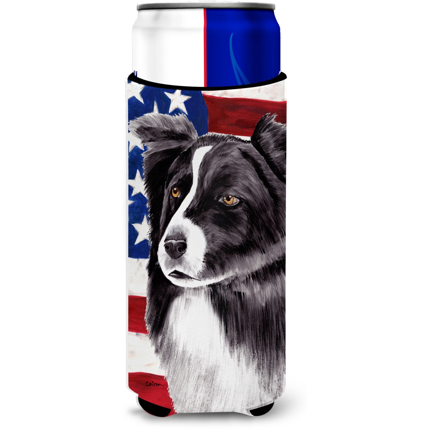 USA American Flag with Border Collie Ultra Beverage Insulators for slim cans SC9009MUK