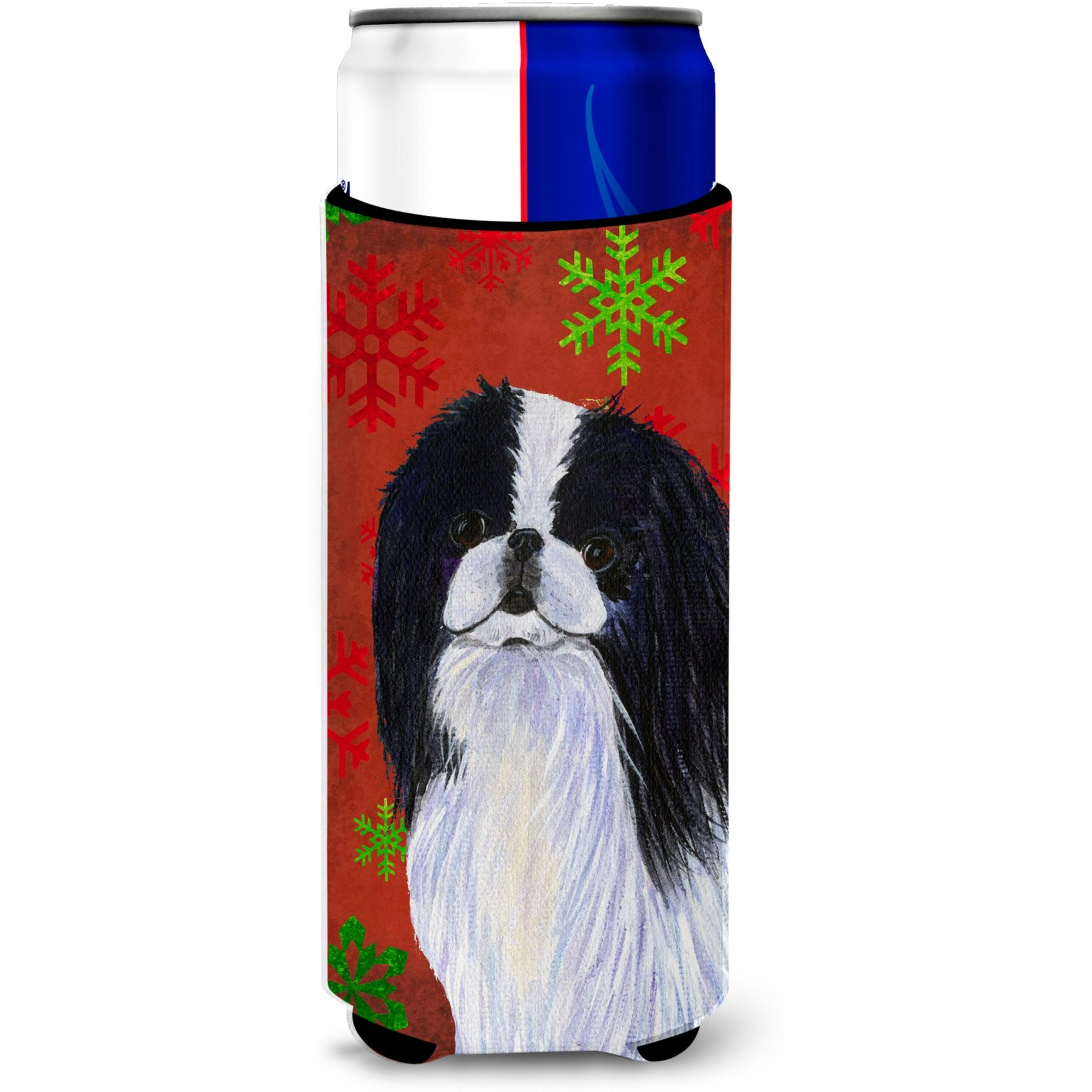 Japanese Chin Red and Green Snowflakes Holiday Christmas Ultra Beverage Insulators for slim cans SS4674MUK