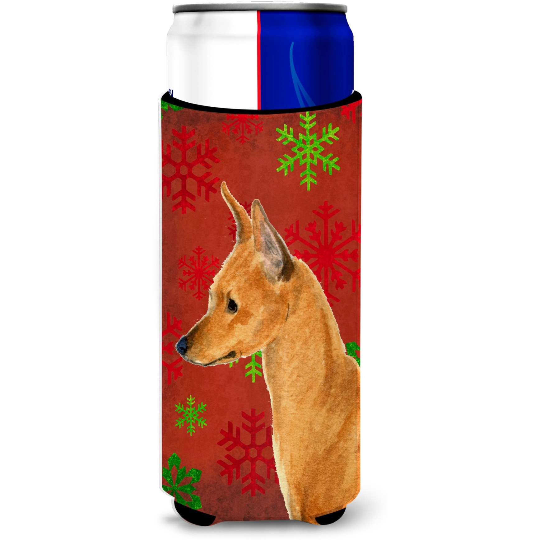 Min Pin Red and Green Snowflakes Holiday Christmas Ultra Beverage Insulators for slim cans SS4673MUK