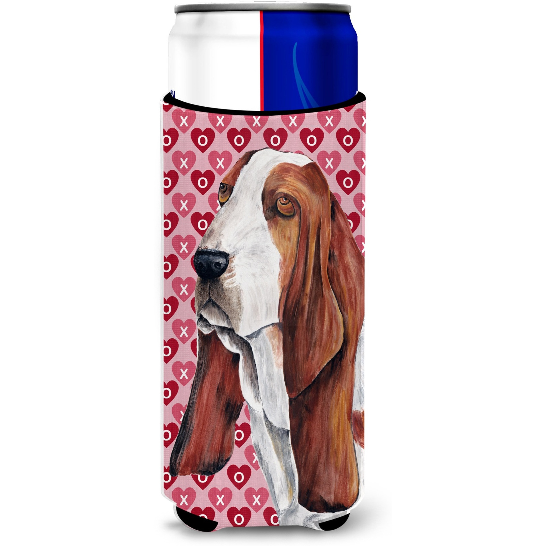 Basset Hound Hearts Love and Valentine's Day Portrait Ultra Beverage Insulators for slim cans SC9267MUK