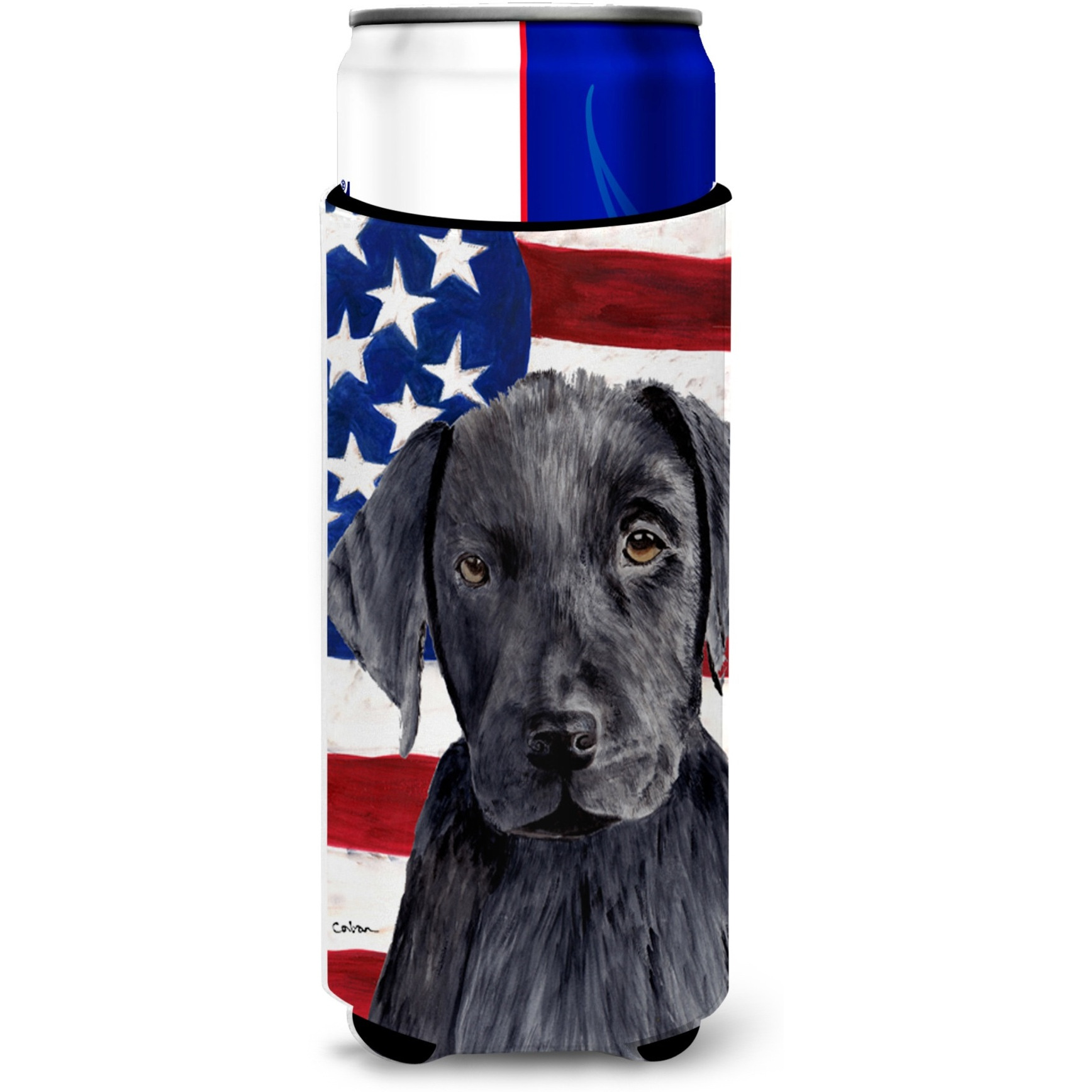 USA American Flag with Labrador Ultra Beverage Insulators for slim cans SC9012MUK