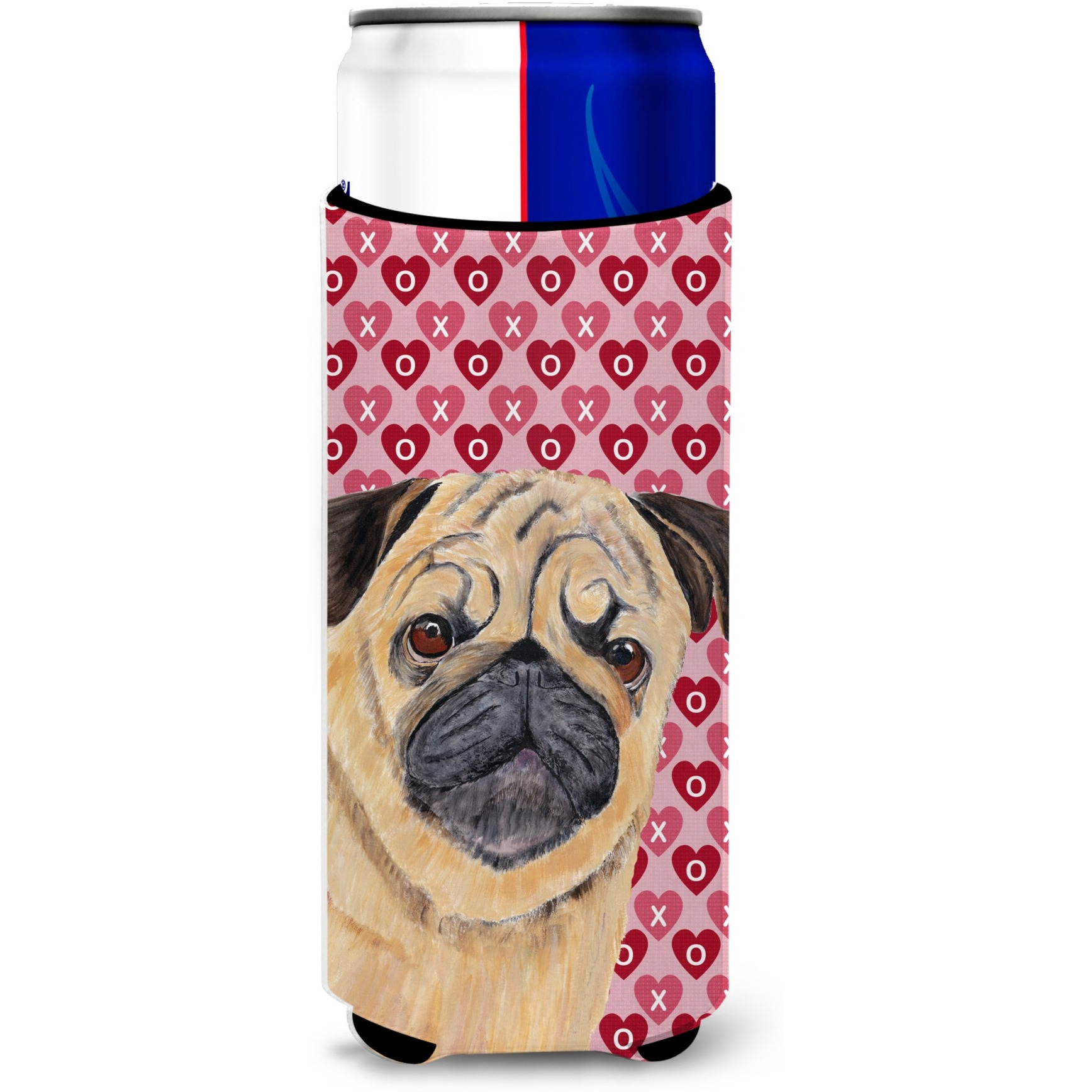 Pug Hearts Love and Valentine's Day Portrait Ultra Beverage Insulators for slim cans SC9268MUK