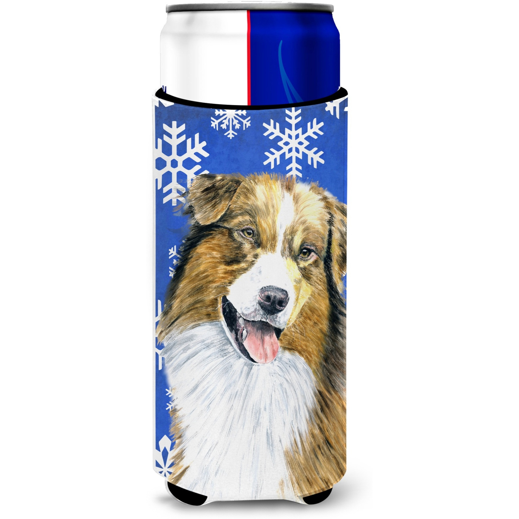 Australian Shepherd Winter Snowflakes Holiday Ultra Beverage Insulators for slim cans SC9397MUK