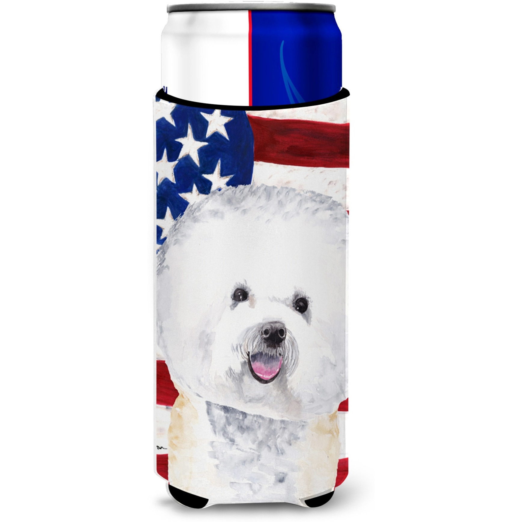 USA American Flag with Bichon Frise Ultra Beverage Insulators for slim cans SC9014MUK