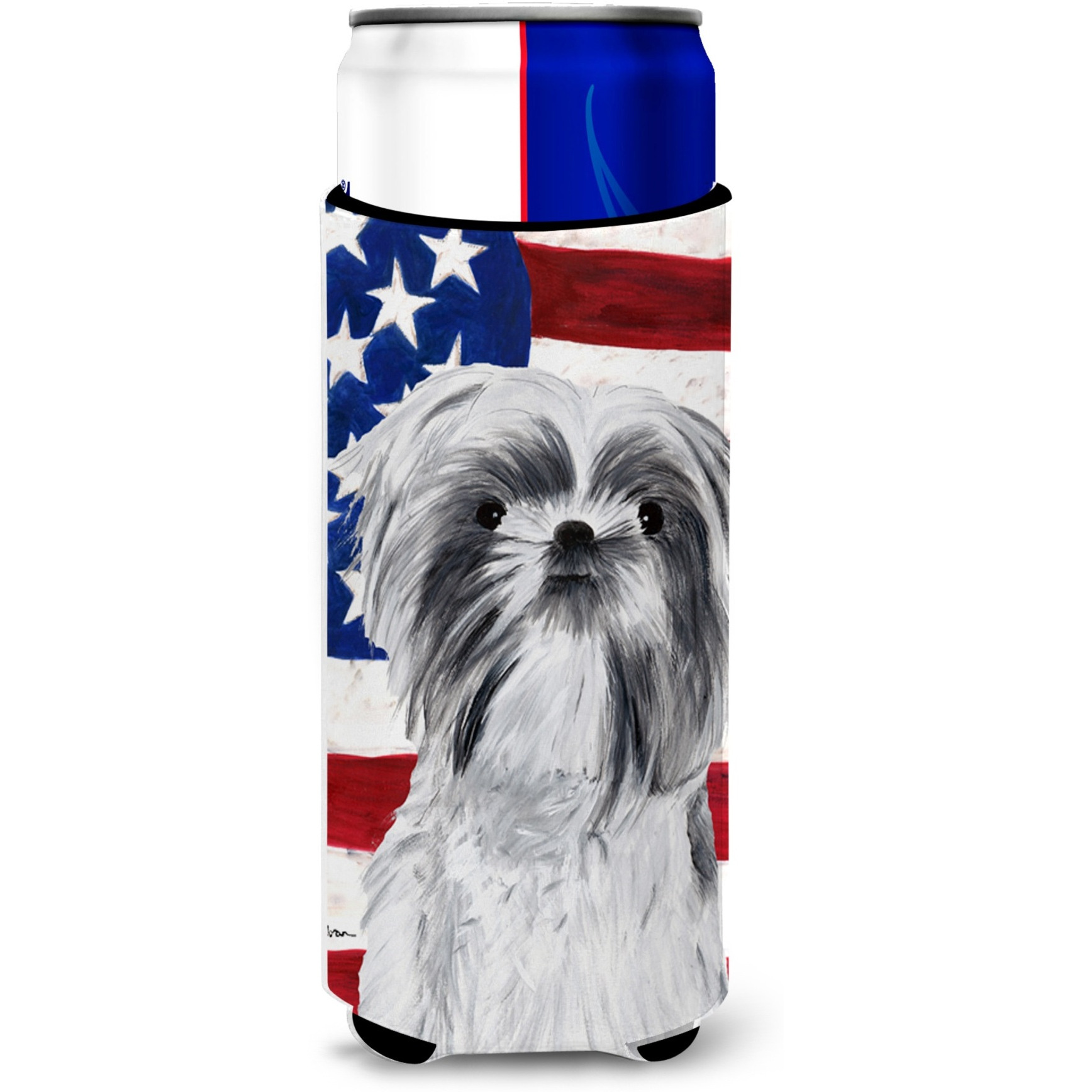 USA American Flag with Shih Tzu Ultra Beverage Insulators for slim cans SC9015MUK