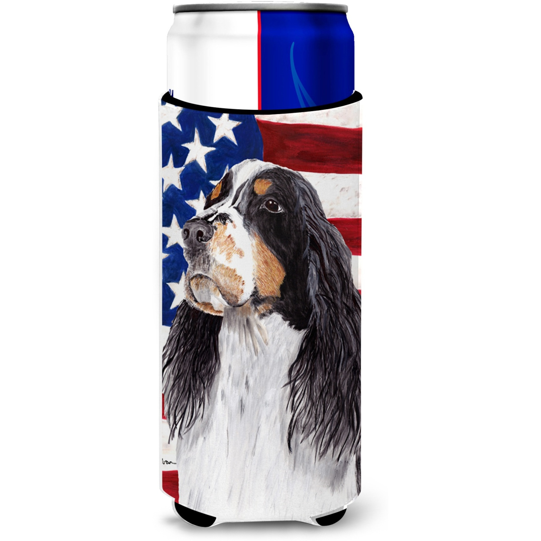 USA American Flag with Springer Spaniel Ultra Beverage Insulators for slim cans SC9016MUK