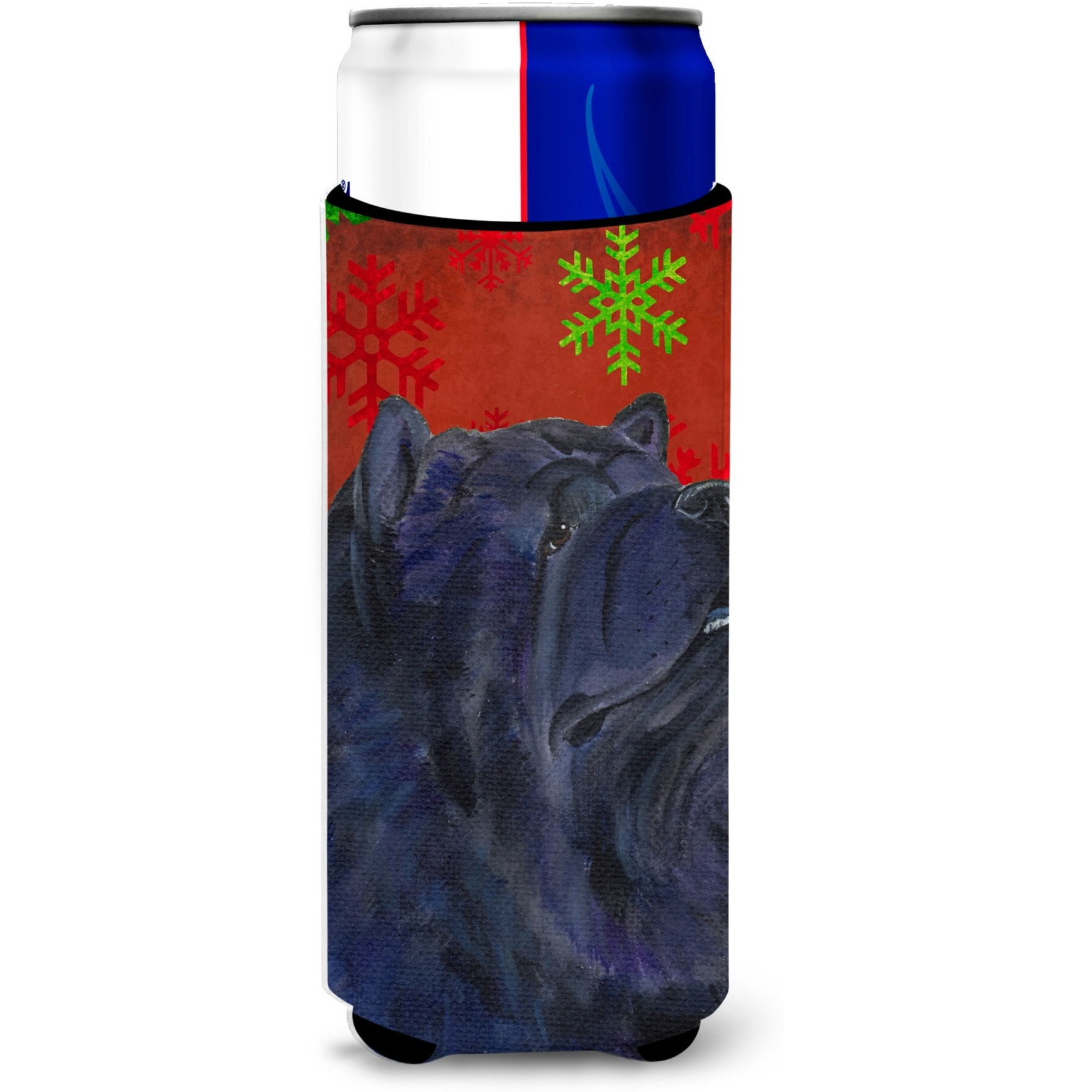 Chow Chow Red and Green Snowflakes Holiday Christmas Ultra Beverage Insulators for slim cans SS4708MUK