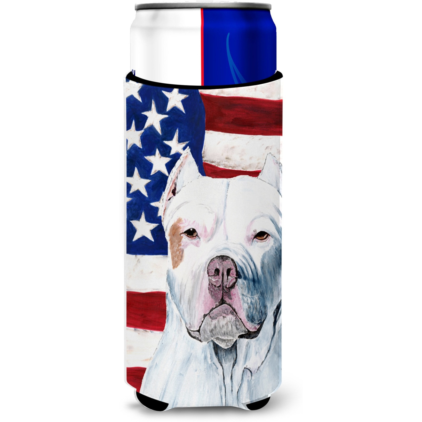 USA American Flag with Pit Bull Ultra Beverage Insulators for slim cans SC9026MUK